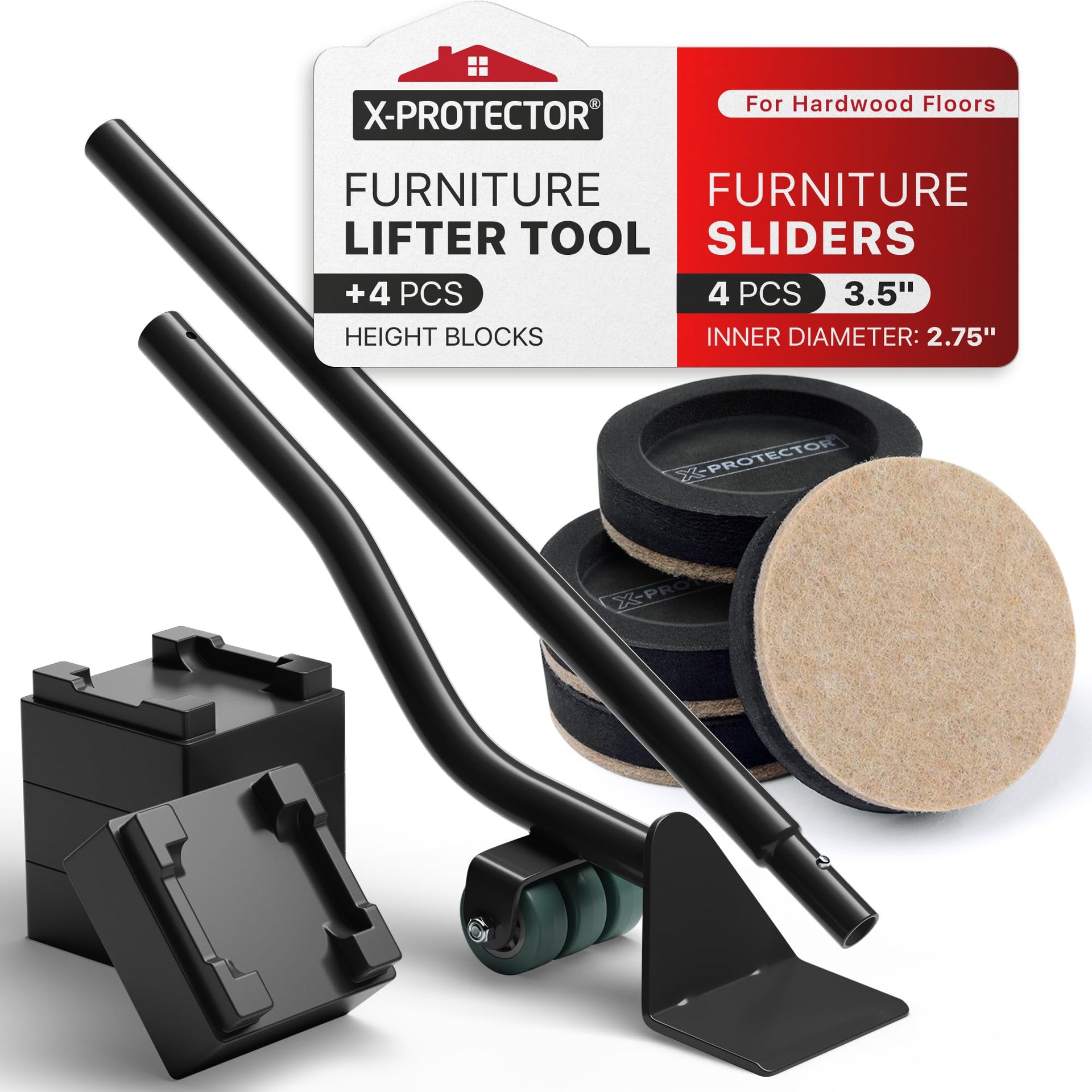 Felt Furniture Sliders for Hard Floors & Furniture Lifter Tool (4 Count)