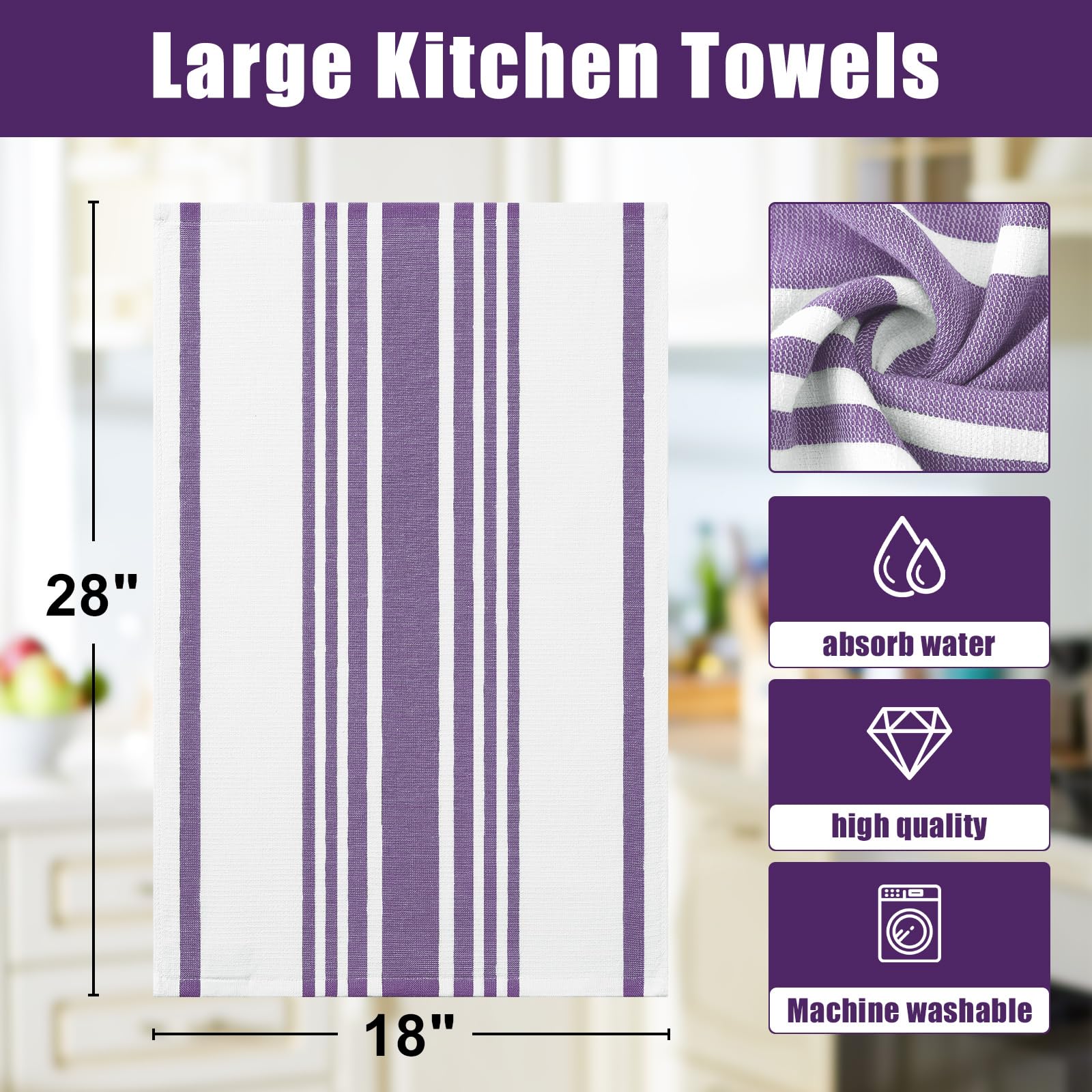 Premium Cotton Stripe Kitchen Towels 6 Pack (6 Count)