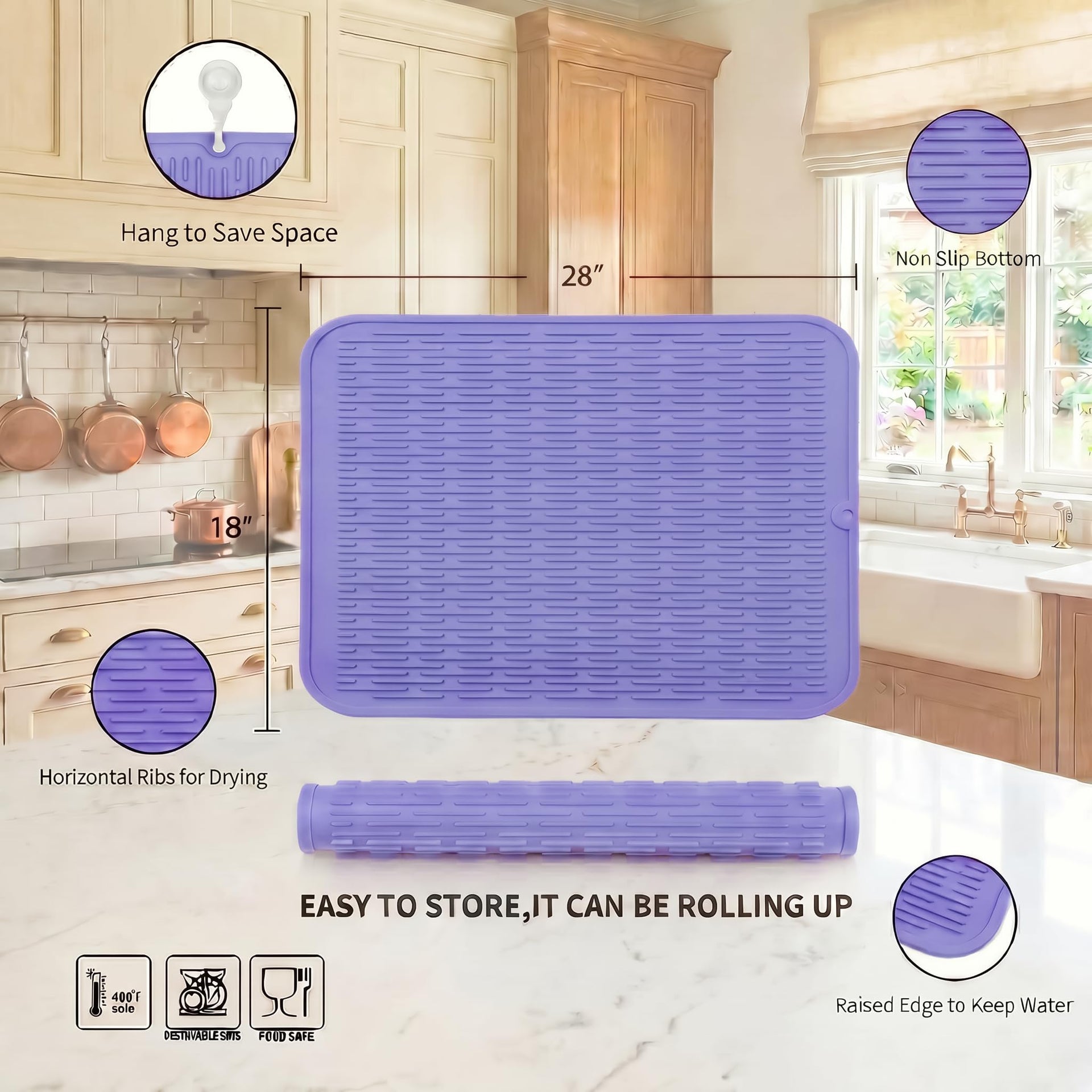 Silicone Dish Drying Mat for Multiple Usage