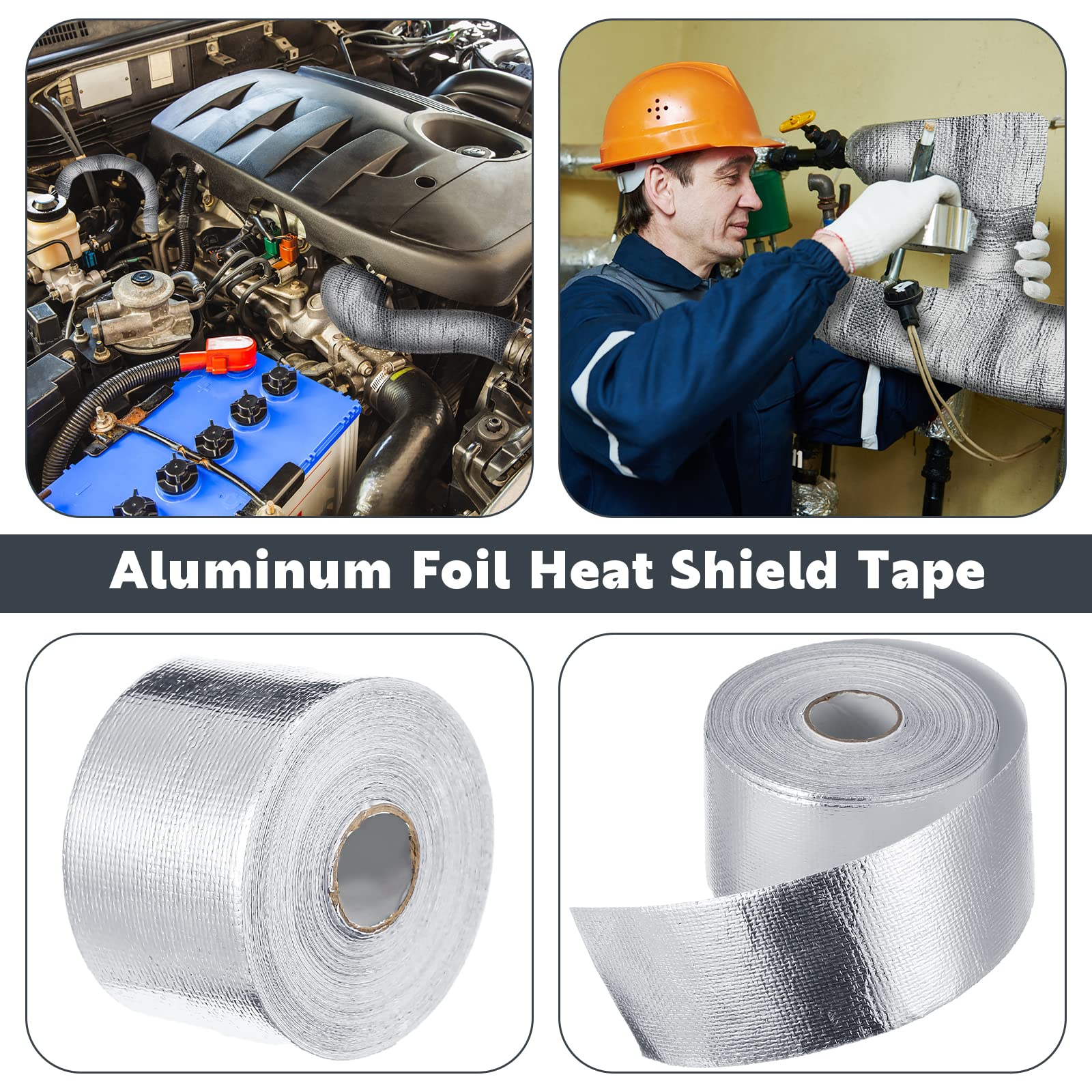2 Rolls Aluminum Foil Tape Heat Shield Tape Barrier Adhesive Reflective Fiberglass Thermal Insulation Reflective Material High Temp Protection (131.2 Foot)