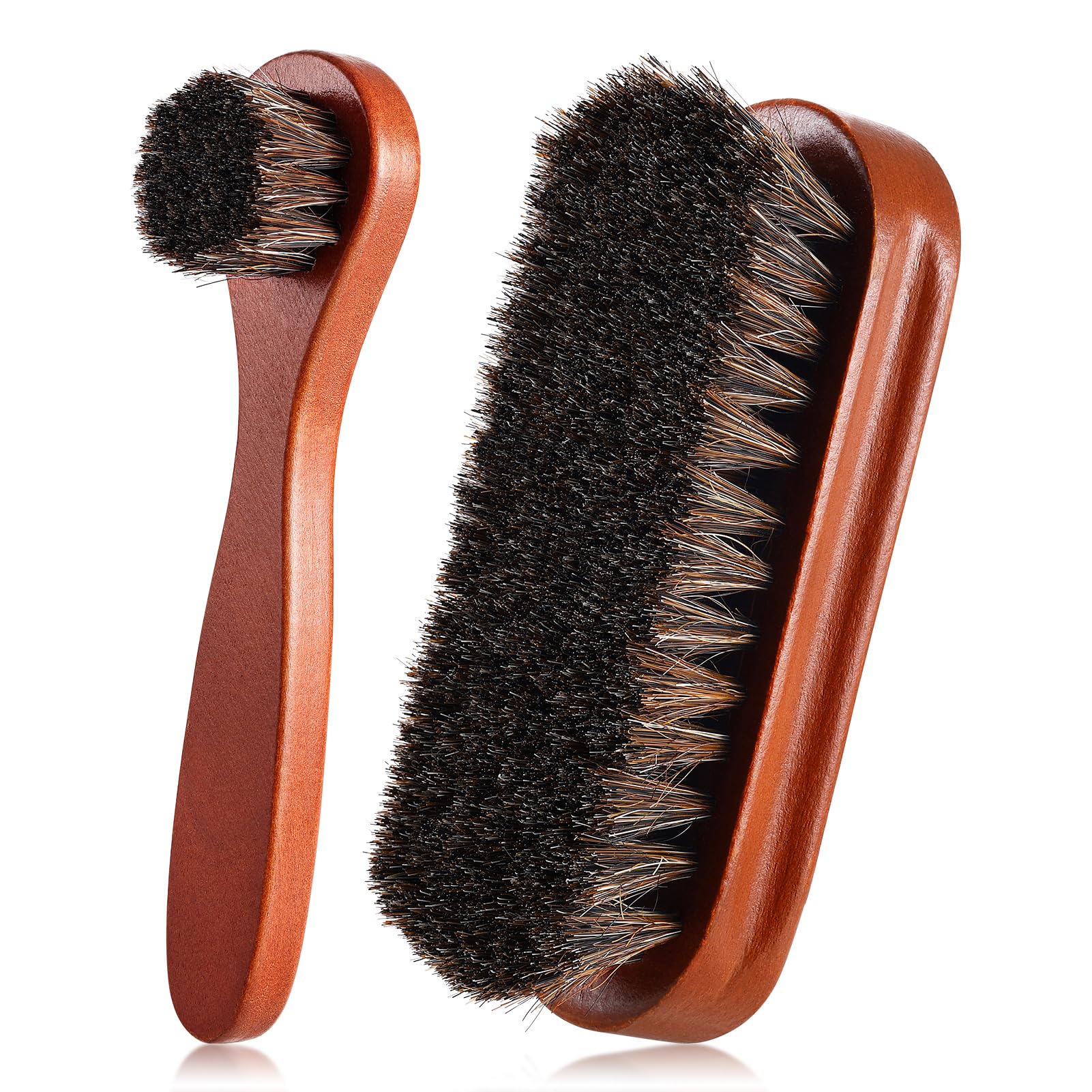 2 Pcs Horsehair Shine Shoes Brush Kit Polish Dauber Applicators Cleaning Leather Shoes Boots Care Brushes Suede Cleaner Brush (2 Count)