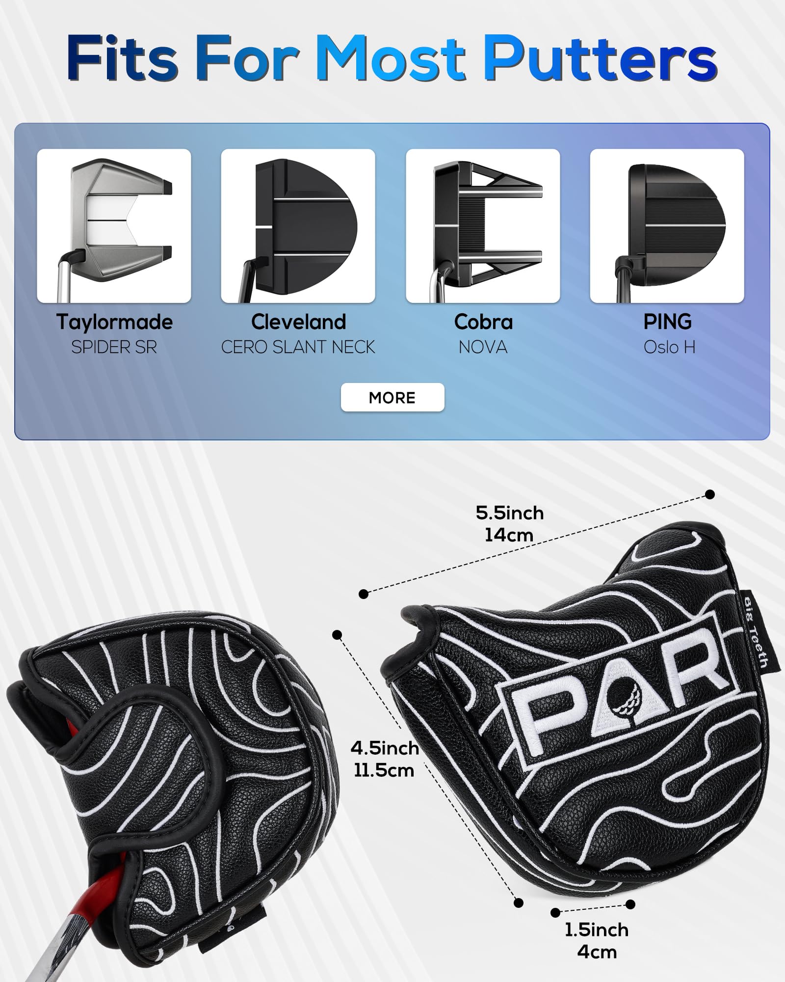 Golf Mallet Putter Cover Pure Black Heel Shafted Mallet Putter Headcover