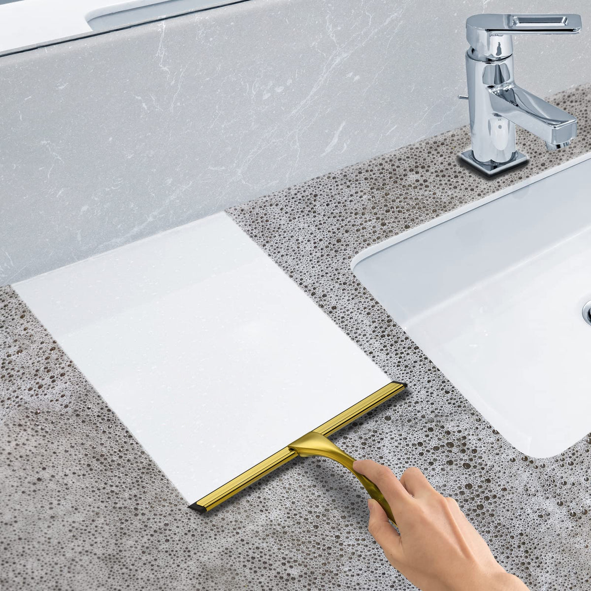 All Purpose Stainless Steel Shower Squeegee for Shower Doors with 2 Adhesive Hooks