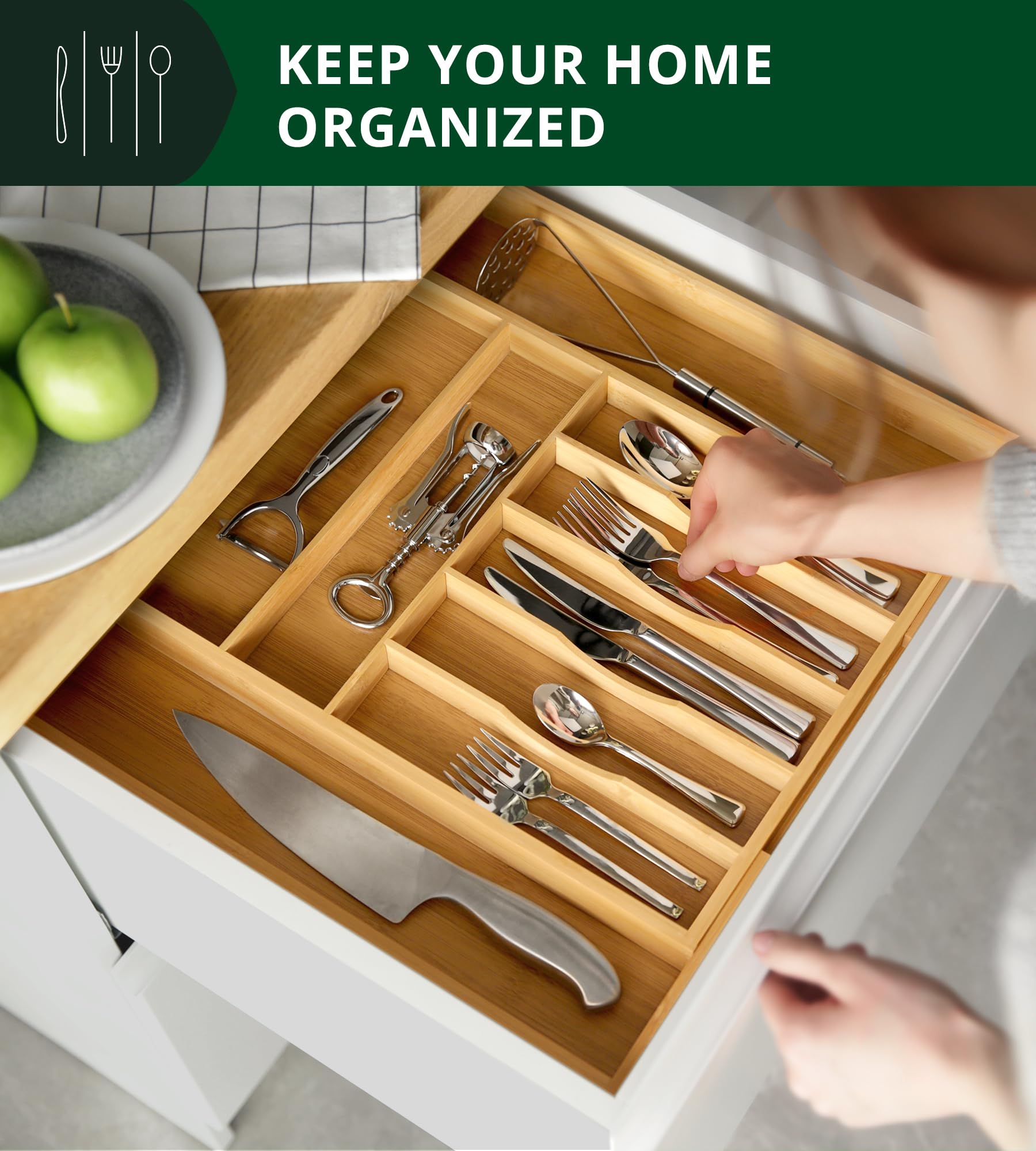 Luxury Bamboo Kitchen Drawer Organizer