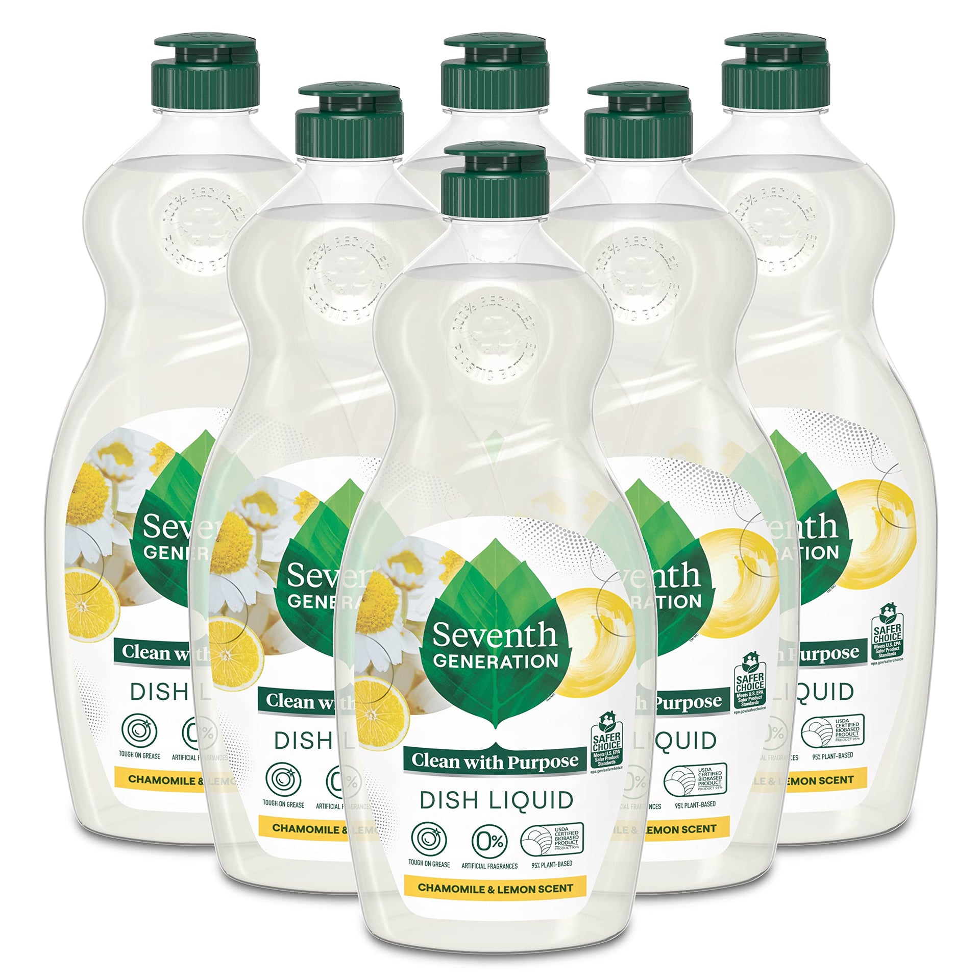 Dish Soap Liquid Chamomile & Lemon Scent Pack of 6 Dishwashing Soap Dish Detergent Liquid Soap 19 oz (114 Fl Oz)