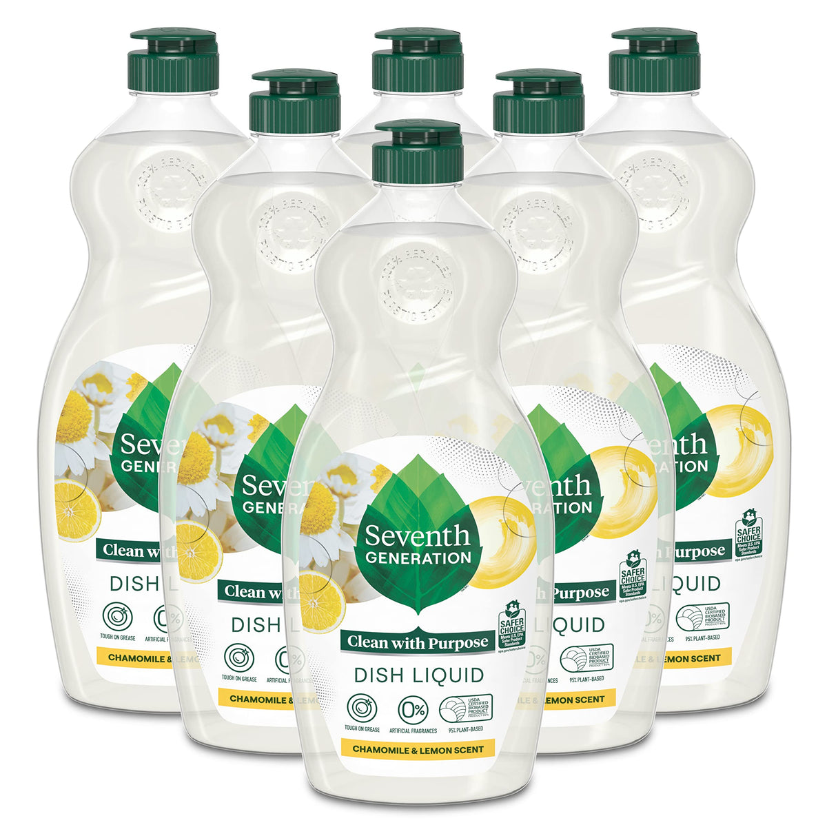 Dish Soap Liquid Chamomile & Lemon Scent Pack of 6 Dishwashing Soap Dish Detergent Liquid Soap 19 oz (114 Fl Oz)