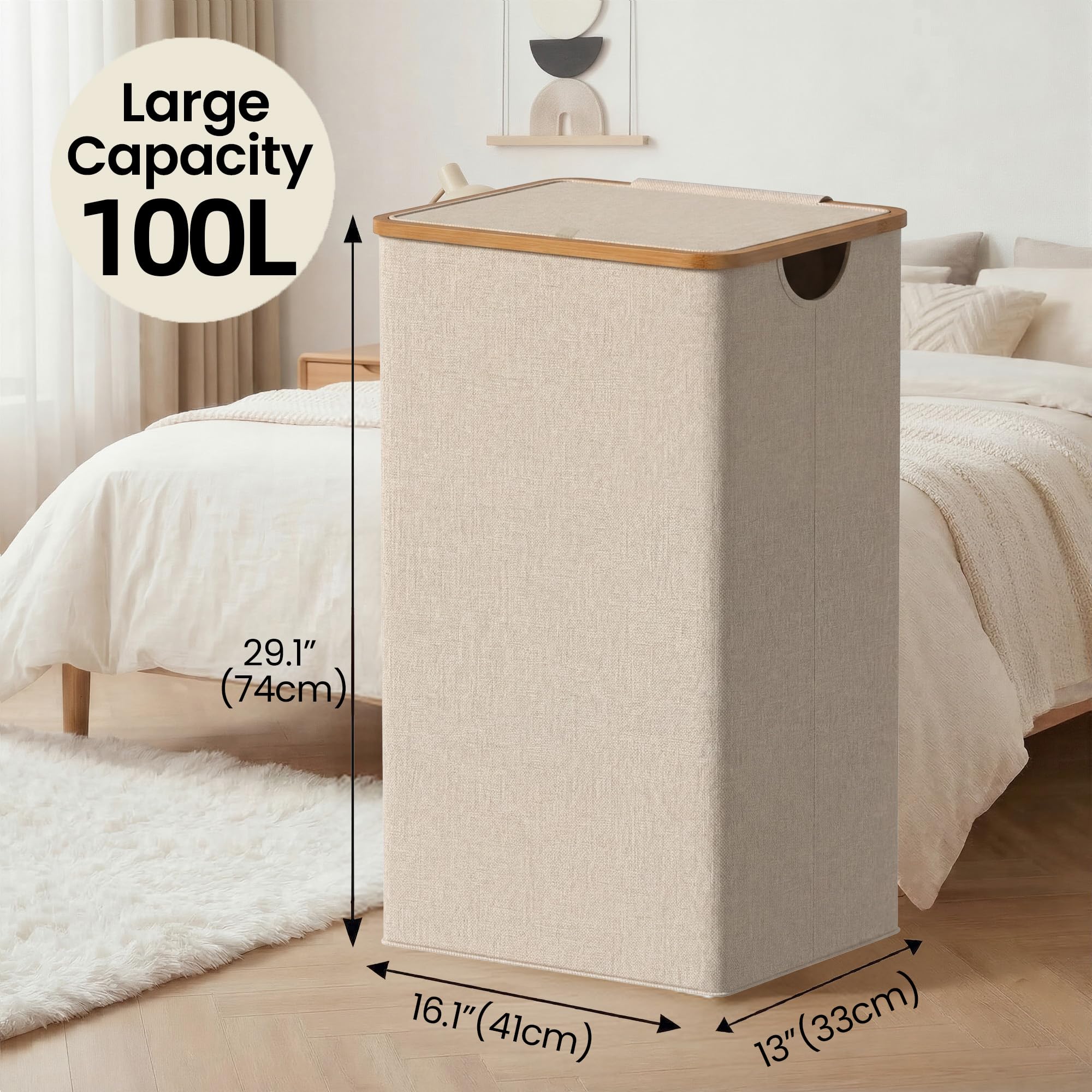 26 Gal Laundry Basket with Lid and Net Bag