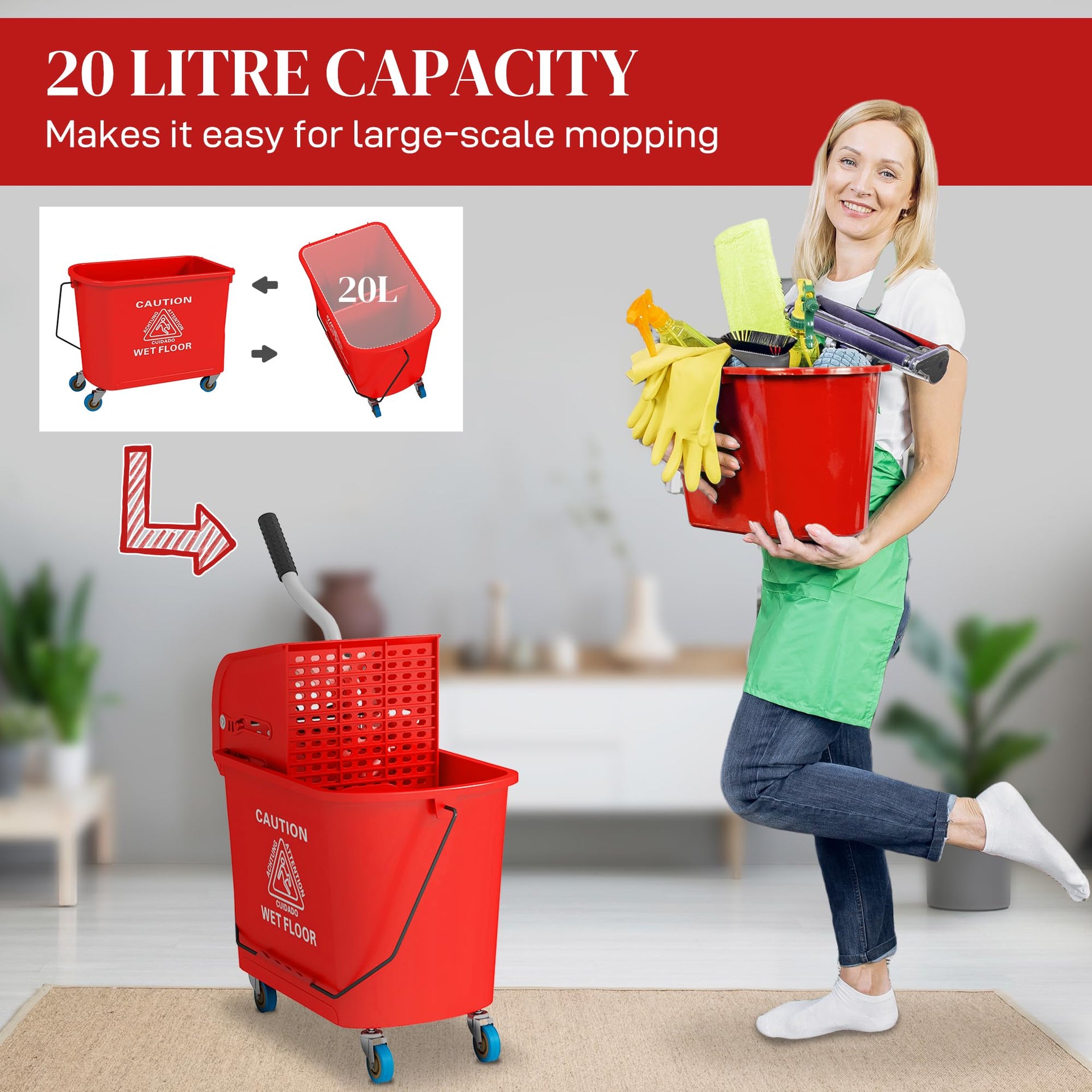 Compact Mop Bucket with Wringer on Wheels for Floor Cleaning