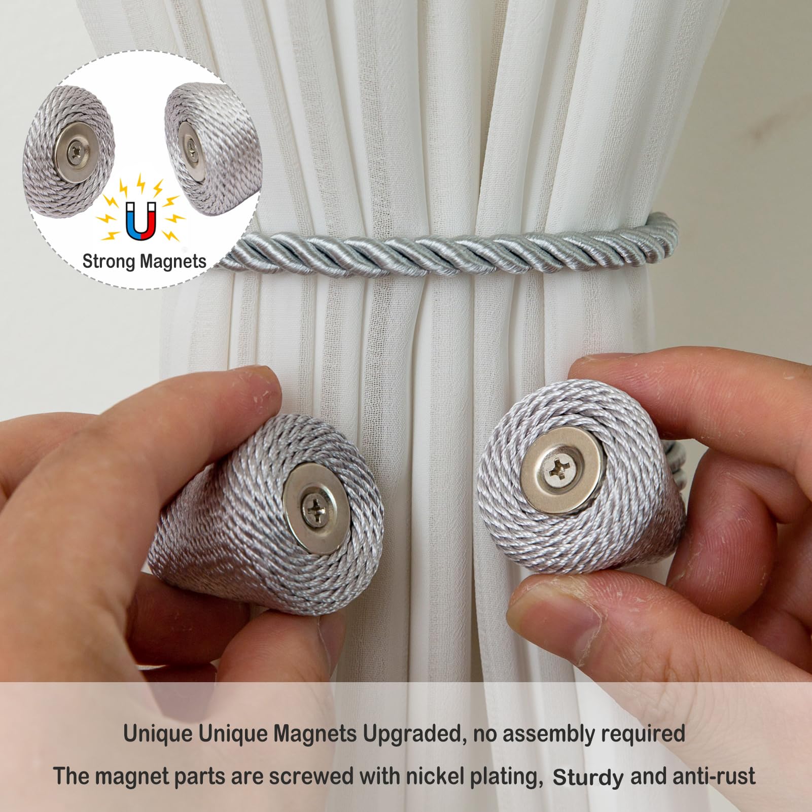 Magnetic Curtain Tiebacks 6 Pack Outdoor Rope Curtain Tie Backs Decorative Window Treatment Holdbacks for Home Decorative Curtain (6 Count)