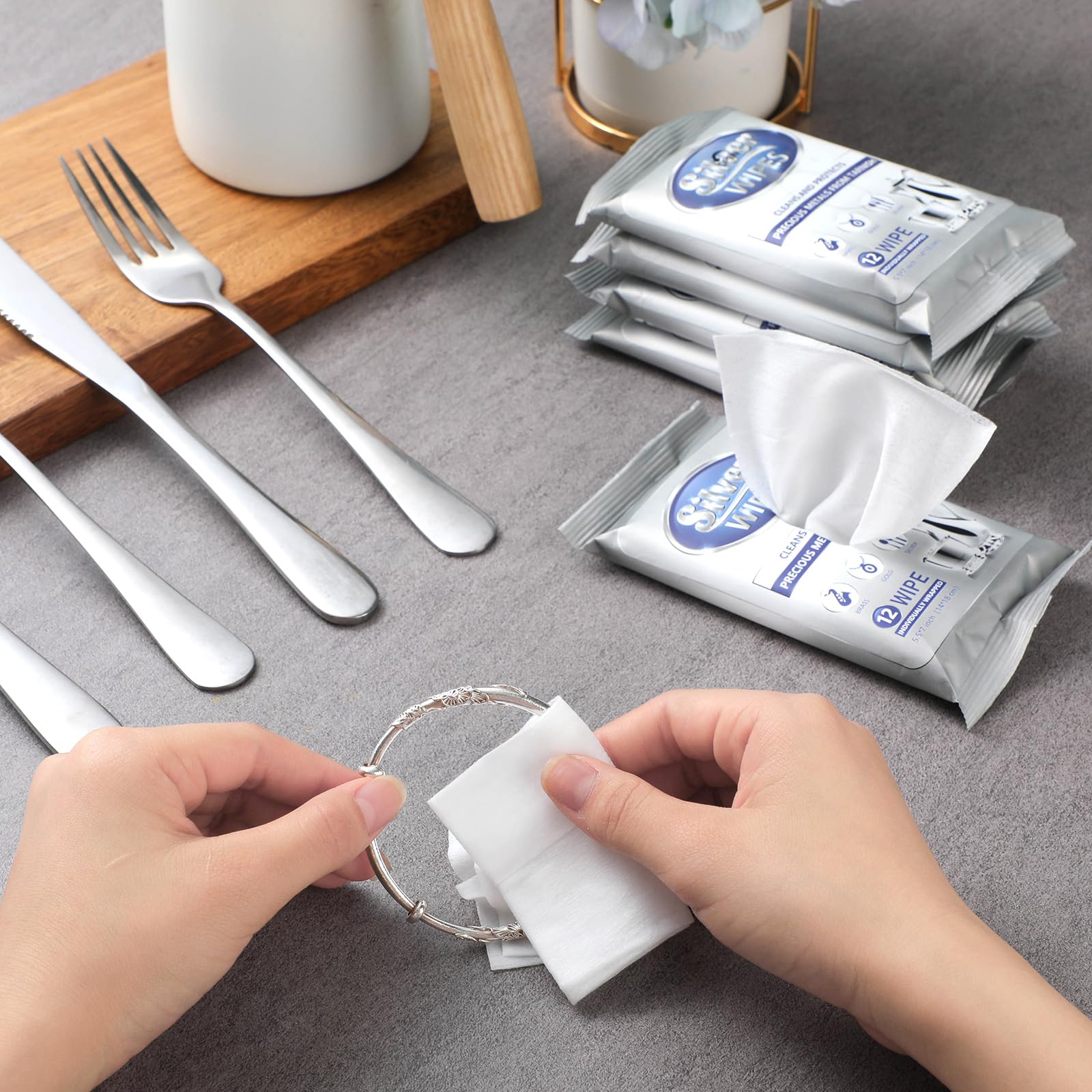 6 Pack 72 Pcs Silver Cleaner Wipes Silver Polish Jewelry Cleaner Cleaning Jewelry Wipes for Silverware Stainless Steel Brass Metal Tarnish Remover (6 Count)