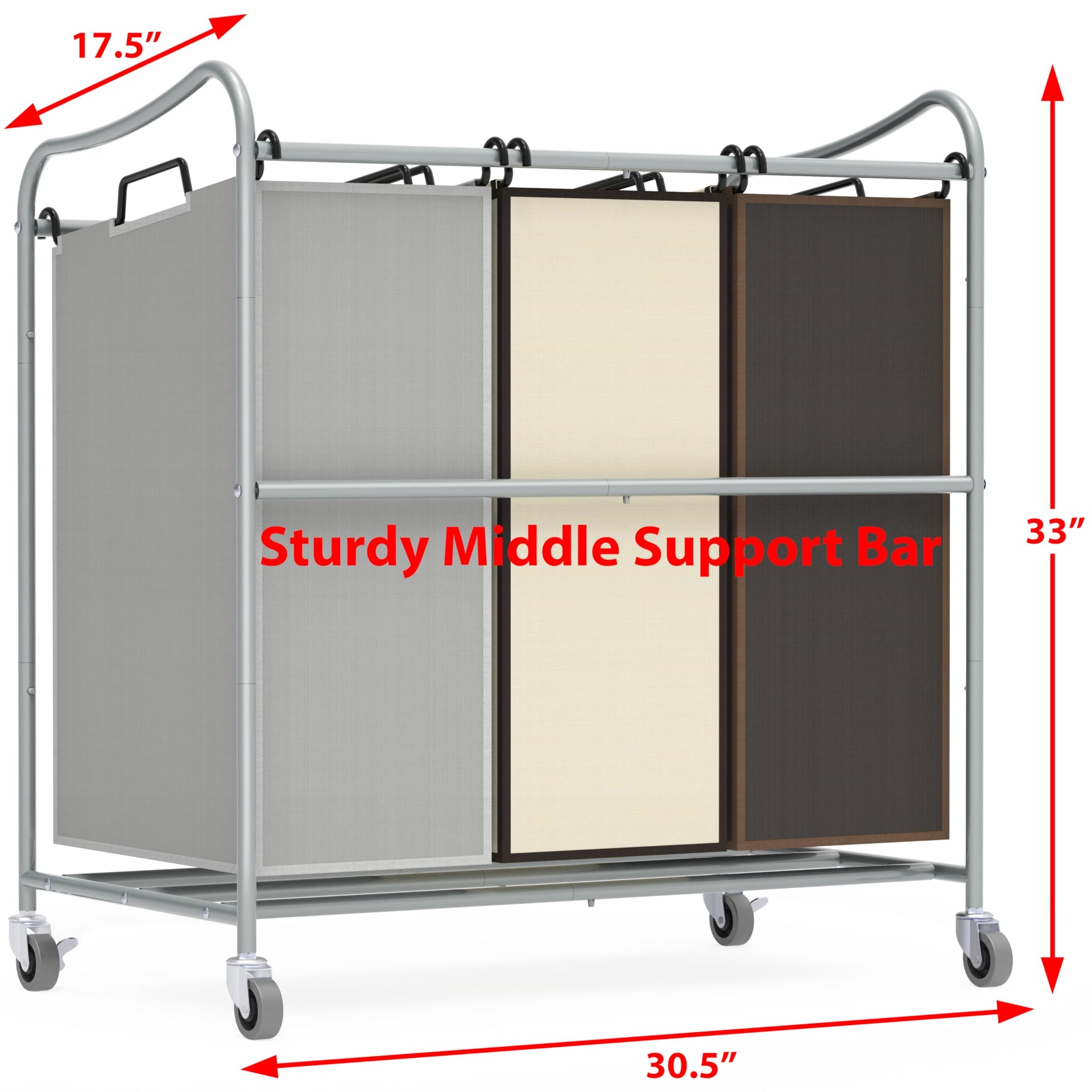 Heavy Duty 3 Bag Laundry Sorter Rolling Cart