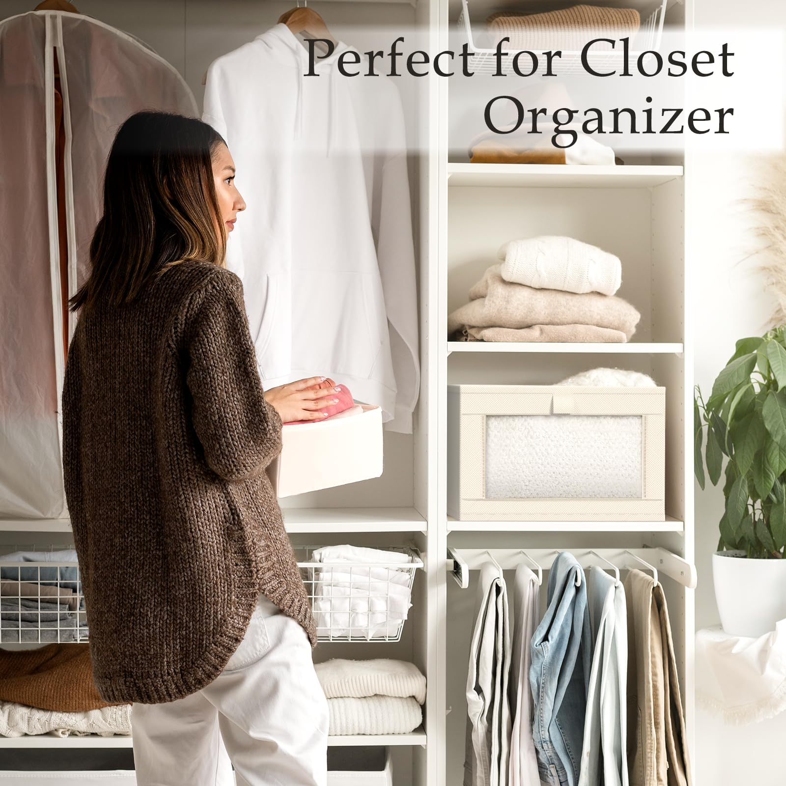 Beige Linen Closet Organizers and Storage (8 Count)