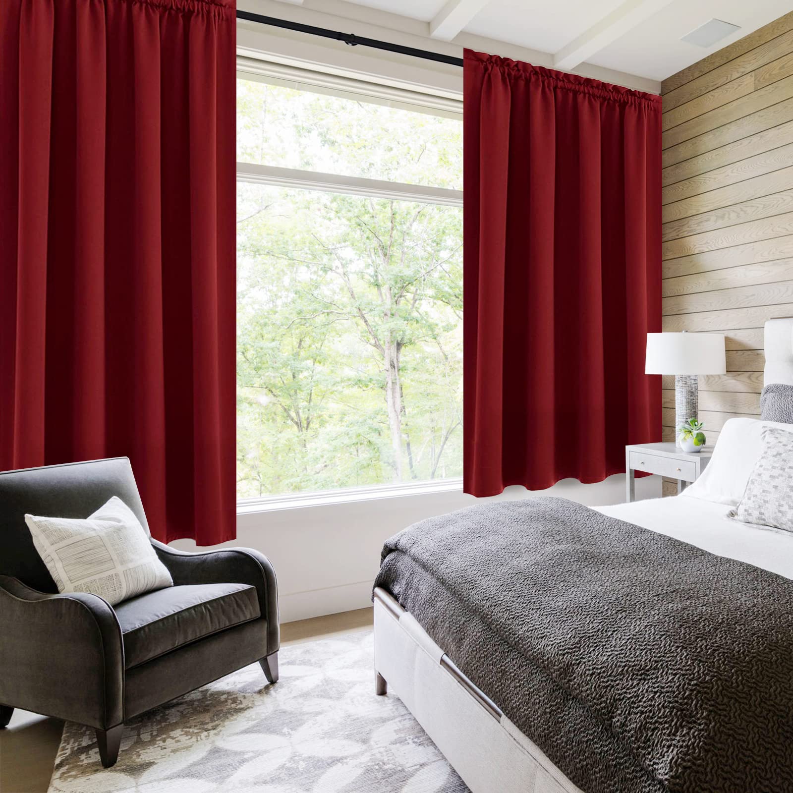 Blackout Curtains for Bedroom Living Room 52 x 63 Inch Long Burgundy (2 Count)