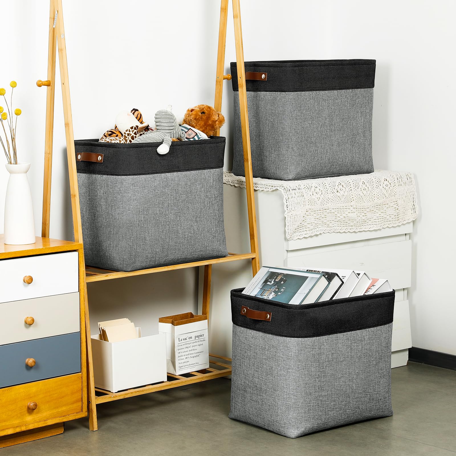Grey Storage Baskets for Organizing 3 Pack Fabric Shelf Baskets for Gifts Empty Large Storage Organizer for Closet (3 Count)