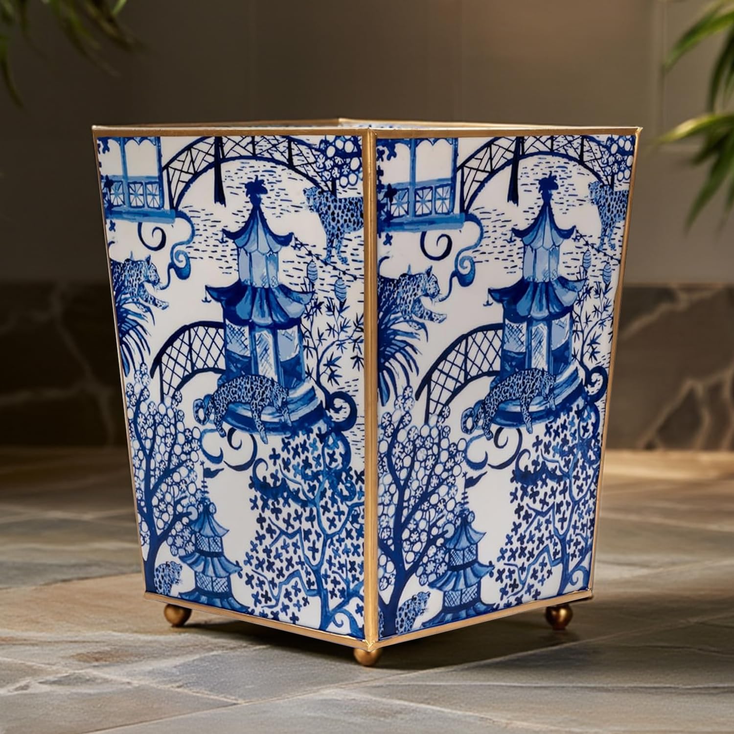 Jaye’s Studio Garden Party Decorative Gold Waste Basket for Bathroom Trash Can no Lid