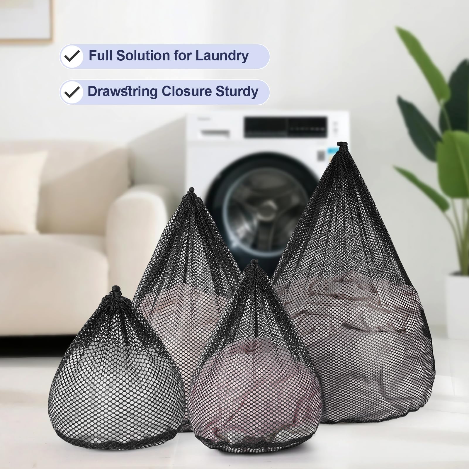 4Pcs Mesh Laundry Bags Washing Machine Mesh Wash Bags Jumbo for Delicates Clothes (4 Count)