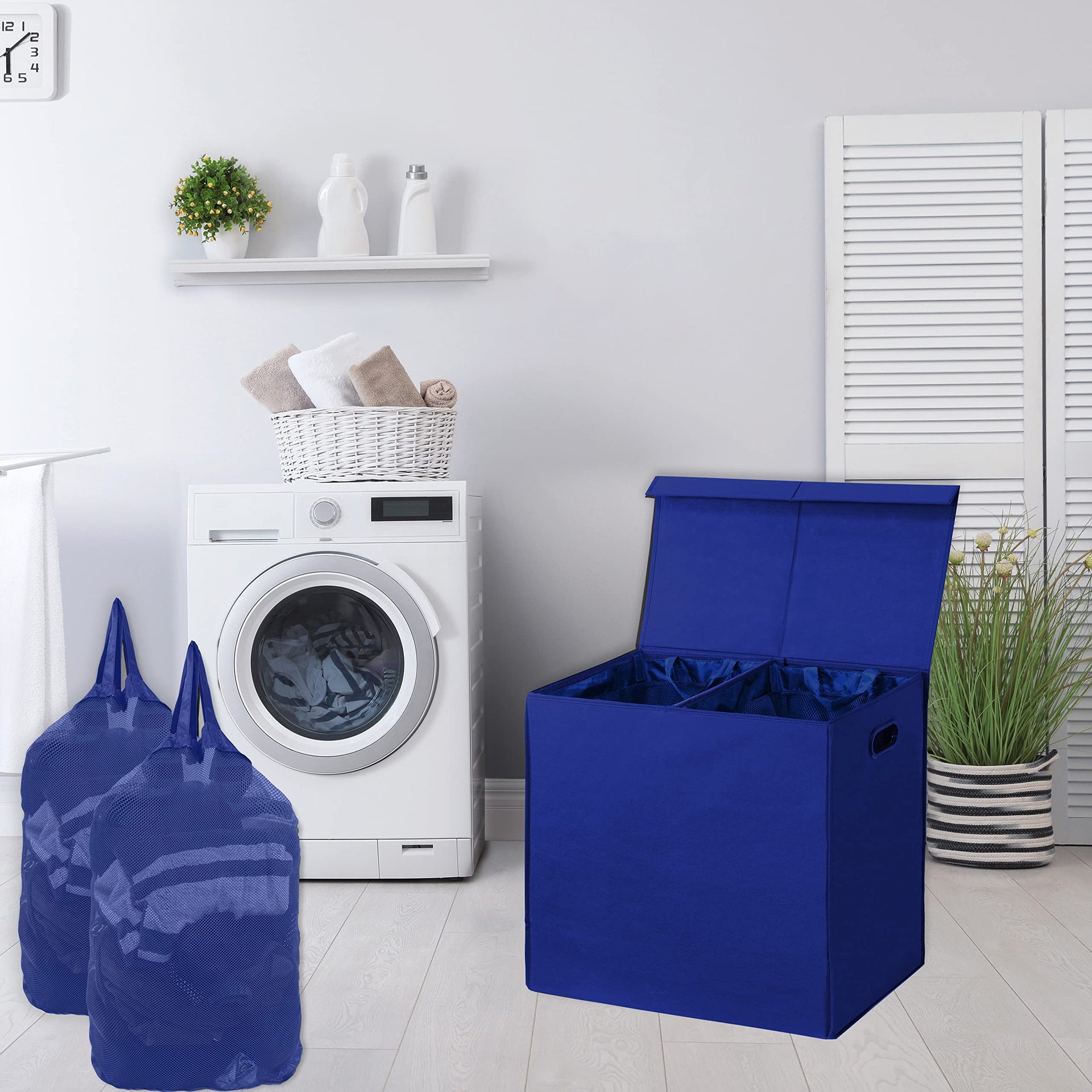 Double Laundry Hamper with Lid & Removable Bags