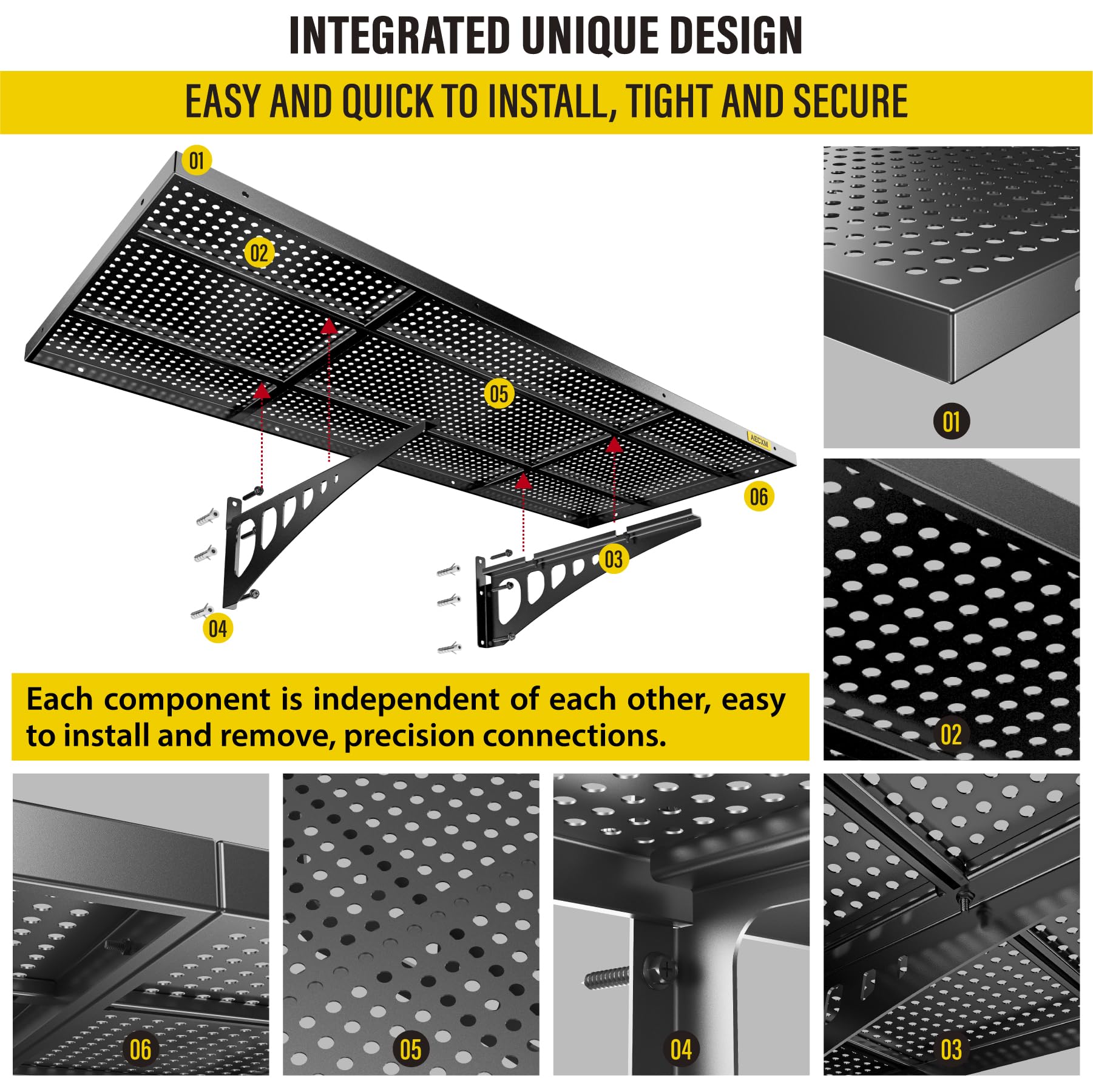4 Pack 1.64x4ft Adjustable Garage Wall Shelving 1120lbs Load Capacity Heavy Duty Wall Mounted Storage Shelf Metal Floating Shelves for Garage (4 Count)