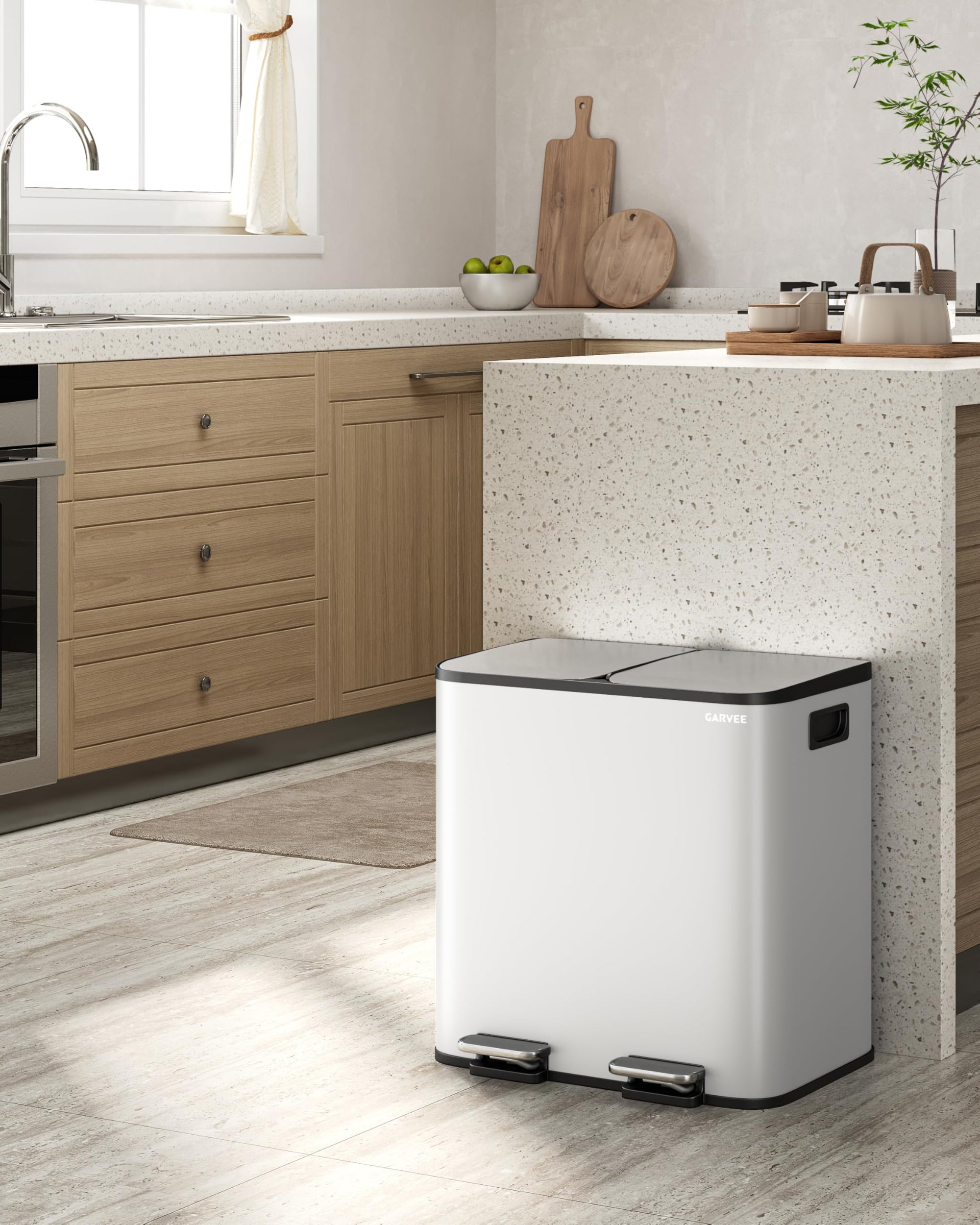 2 x 4 gal Stainless Steel Double Trash Can with Lid for Kitchen