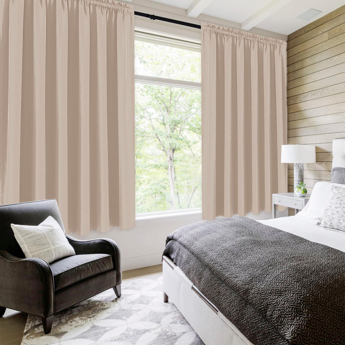 Wide Blackout Curtains for Bedroom Living Room 70 x 63 Inch Long Camel (2 Count)