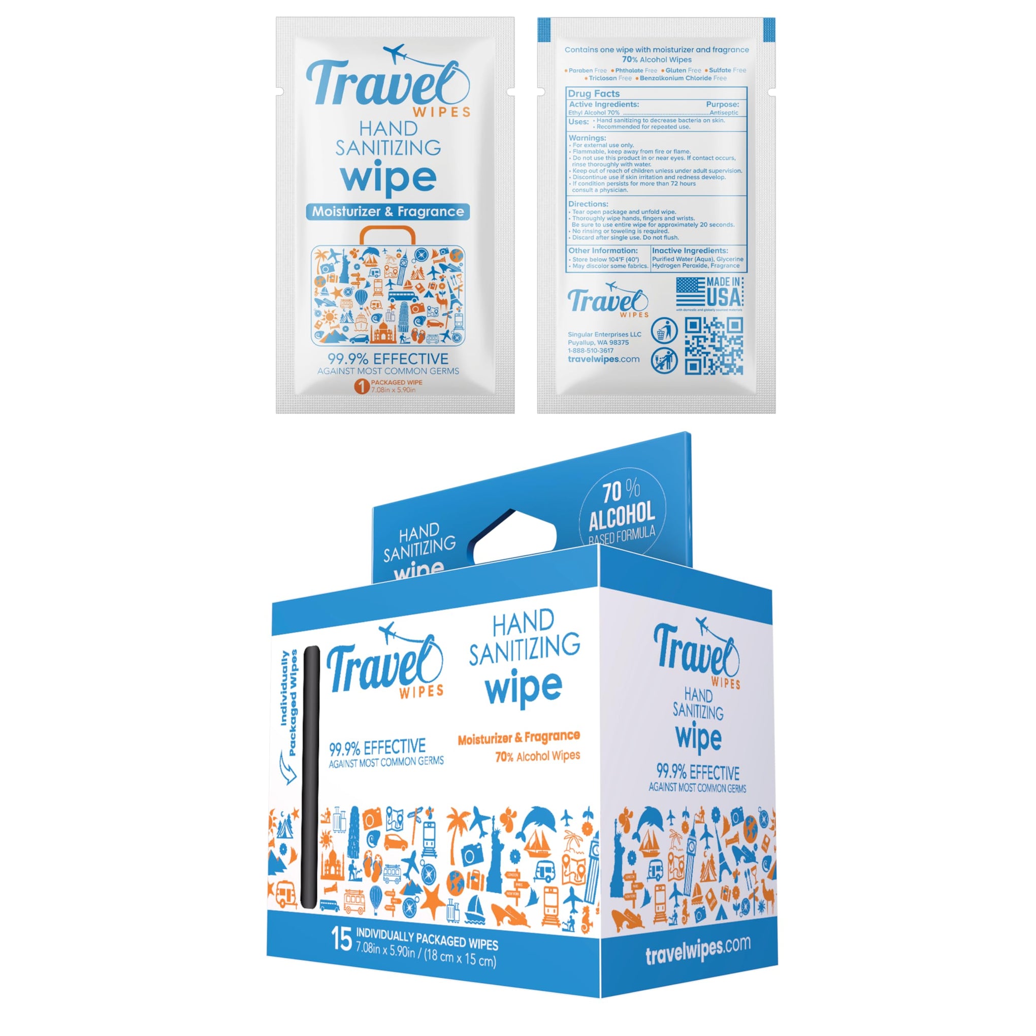 Hand Sanitizing Travel Wipes (15 Count)