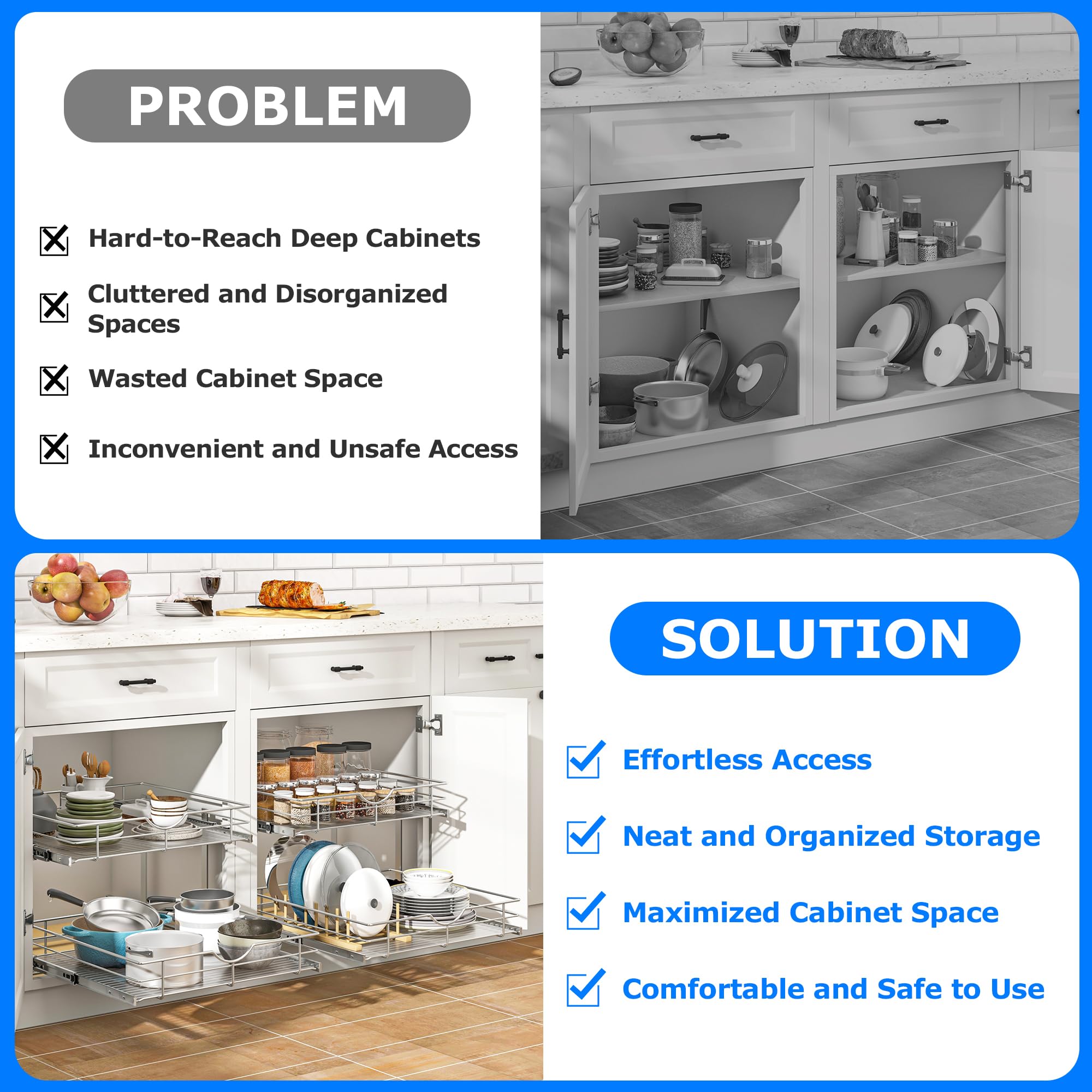 2 Tier Kitchen Cabinet Pullout Shelf and Drawer Organizer