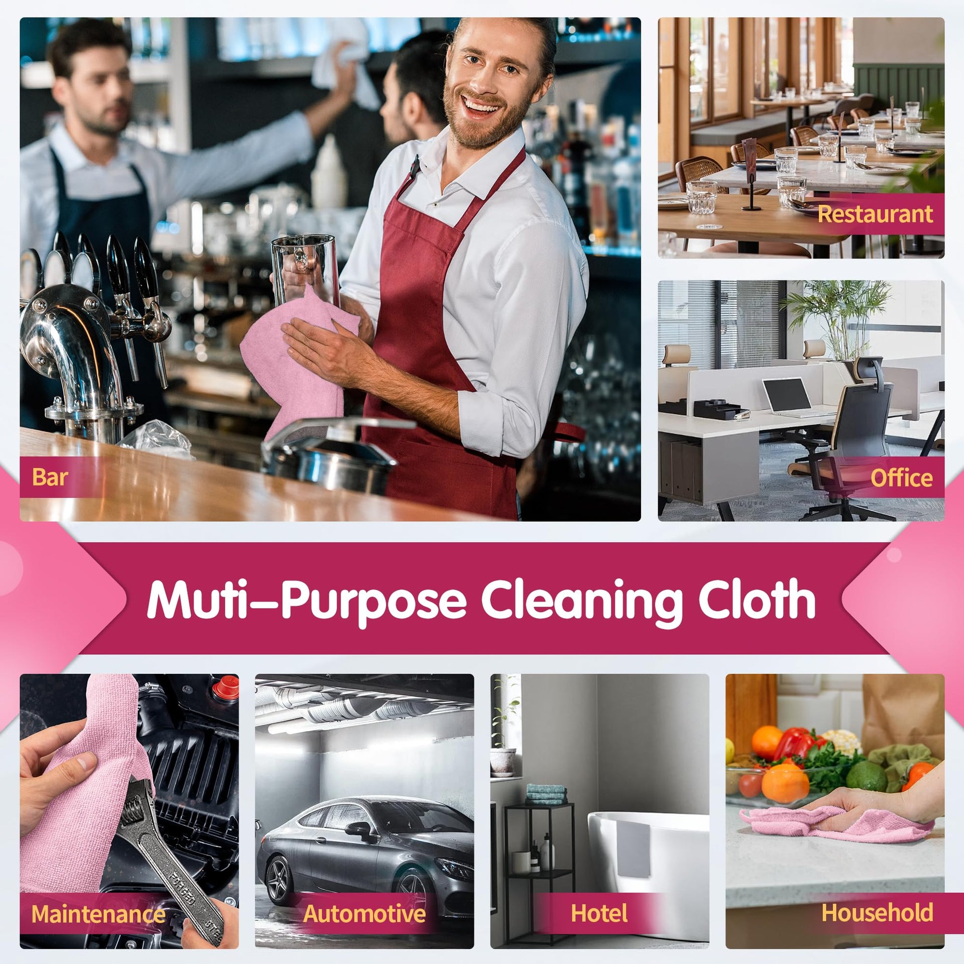 Pink Microfiber Cleaning Cloth (8 Count)