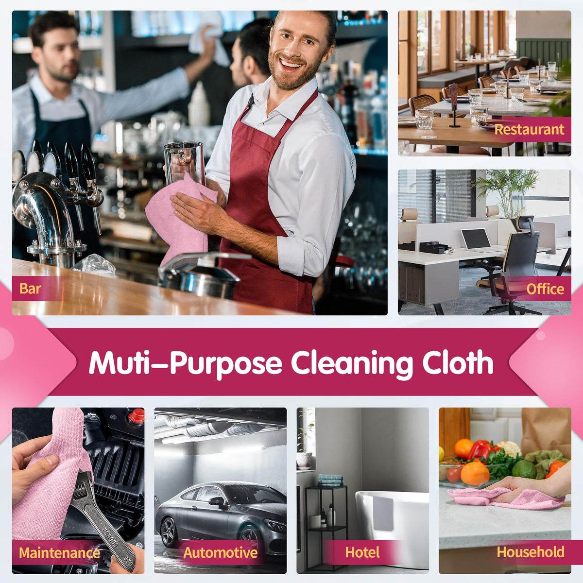 Pink Microfiber Cleaning Cloth (8 Count)