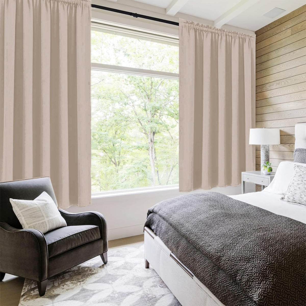 Wide Blackout Curtains for Bedroom Living Room 60 x 63 Inch Long Camel (2 Count)