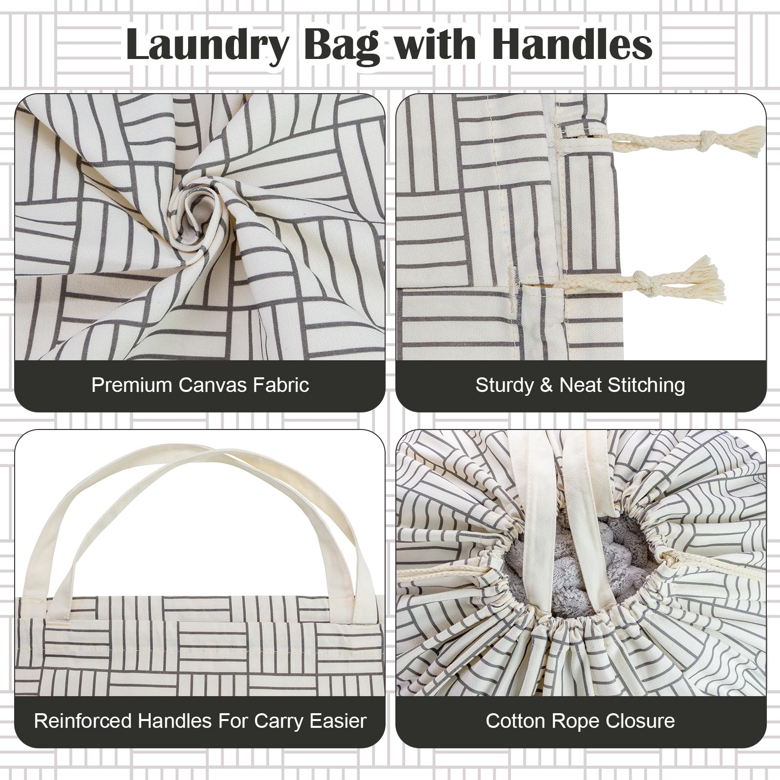 Canvas Laundry Bag with Handles & Drawstring 30"Wx35"H