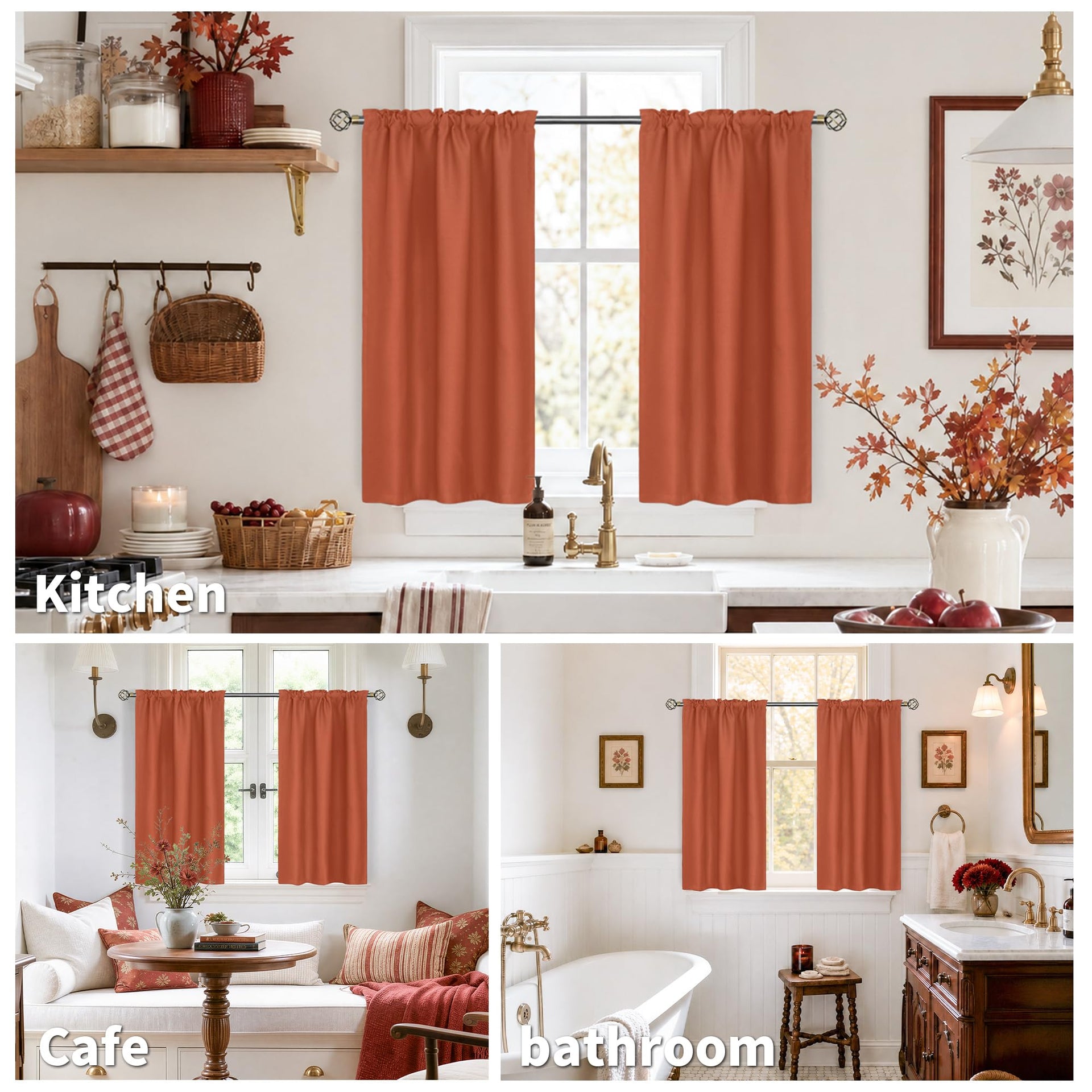 Terracotta Blackout Curtains 40 Inches Long for Short Kitchen Window (2 Count)
