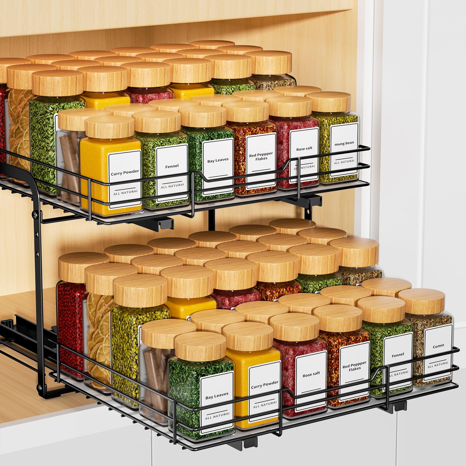 2 Tier Height Adjustable Pull Out Spice Rack