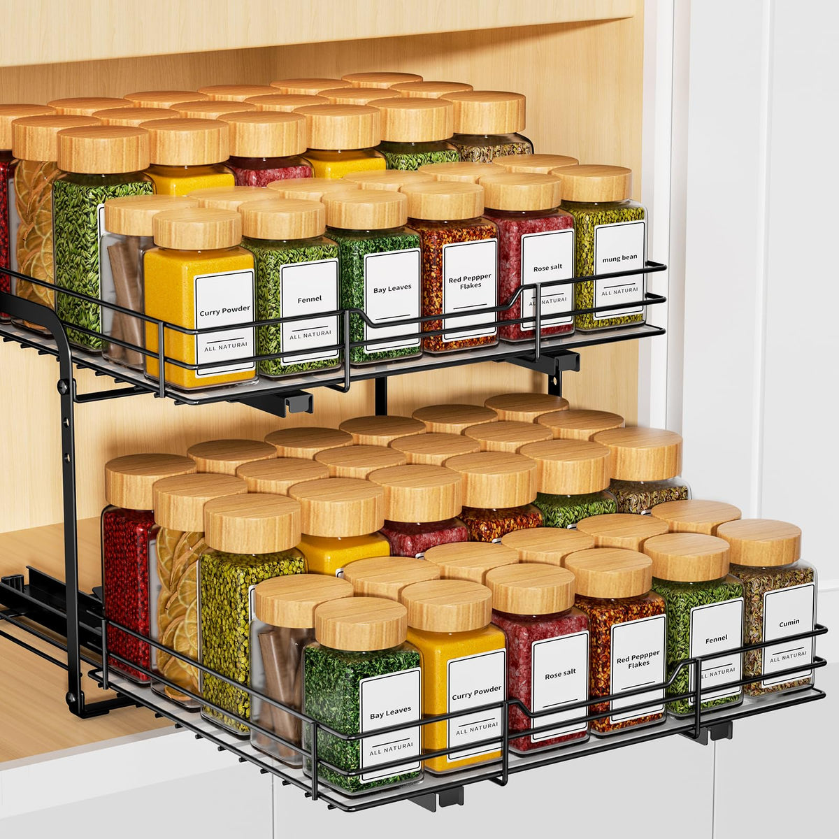 2 Tier Height Adjustable Pull Out Spice Rack
