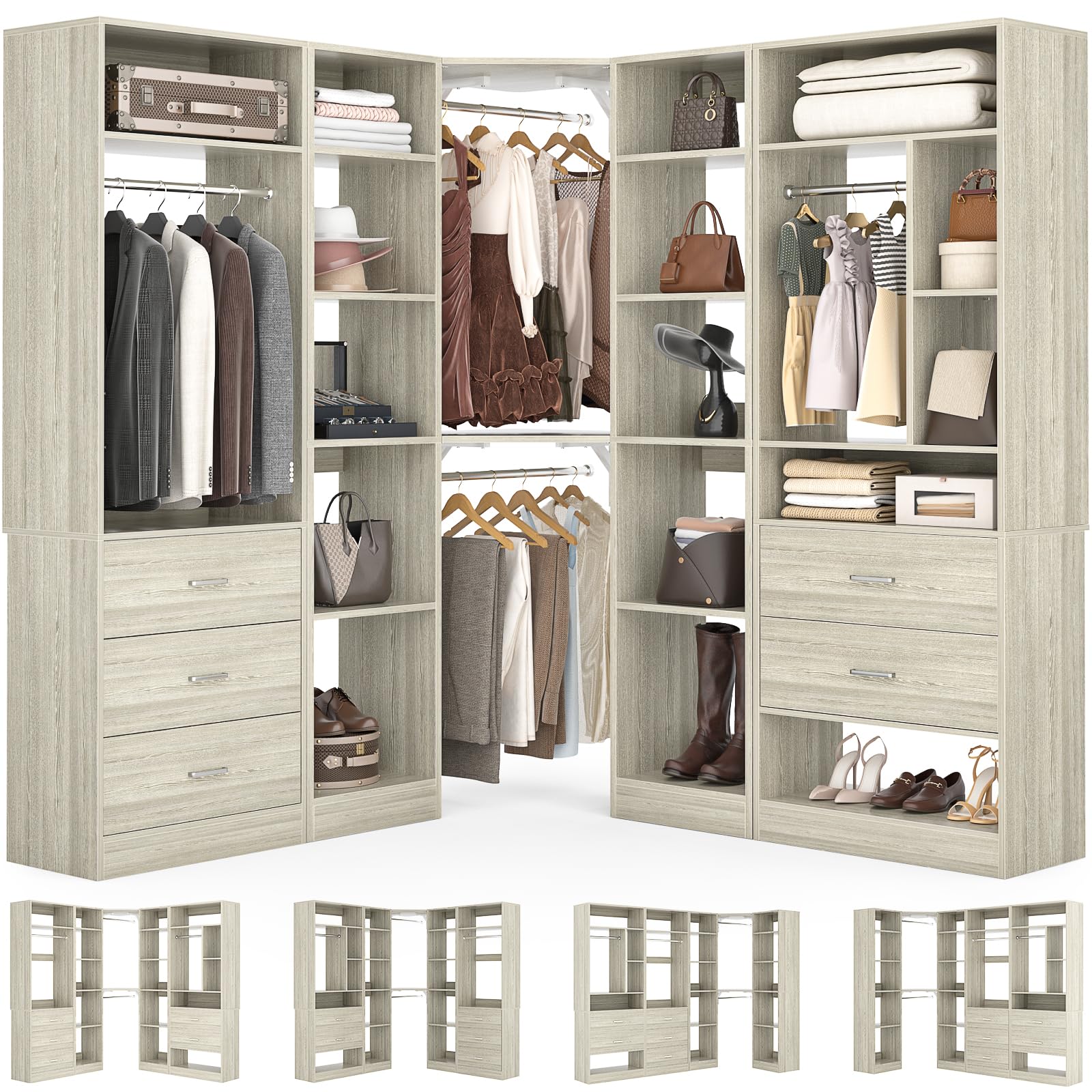 Corner Closet System with 5 Drawers