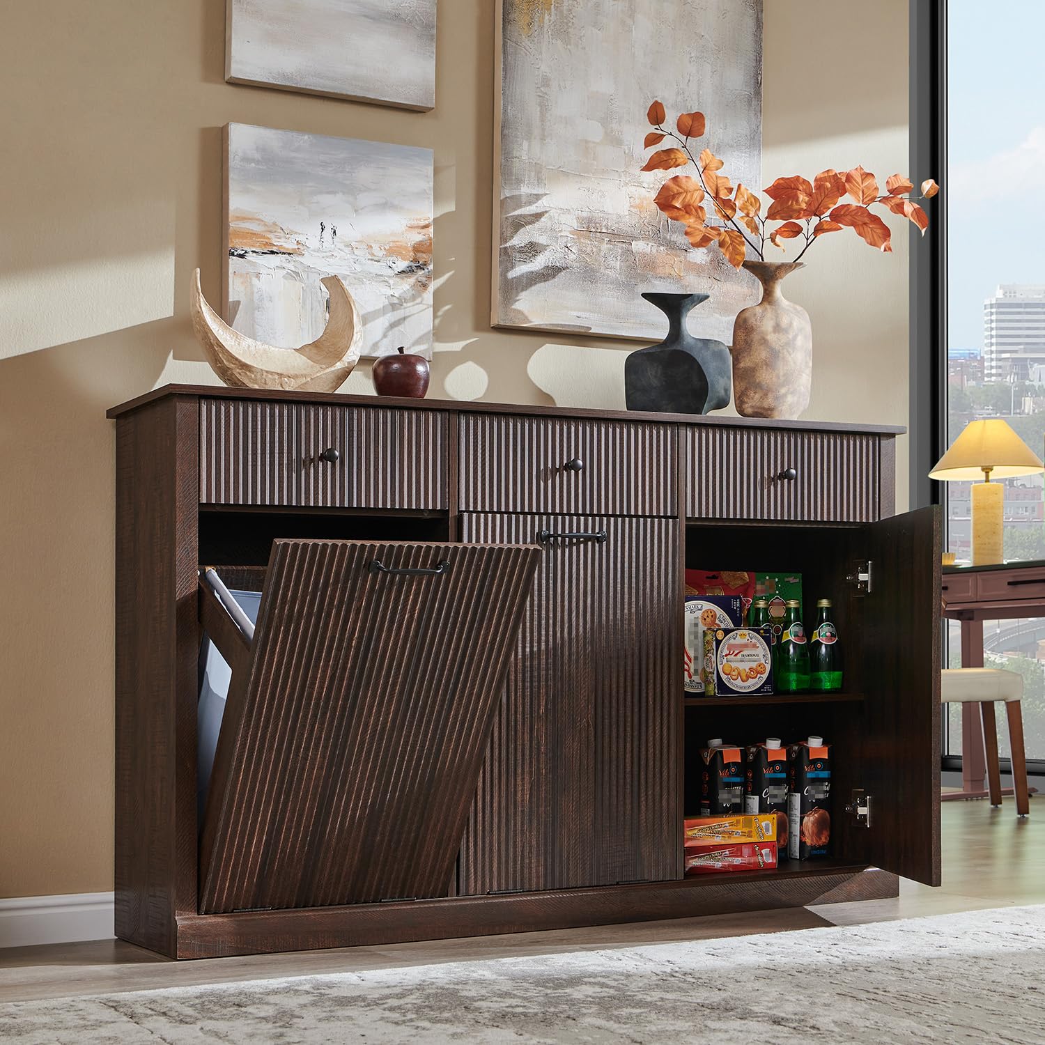Triple Tilt Out Trash Can Cabinet