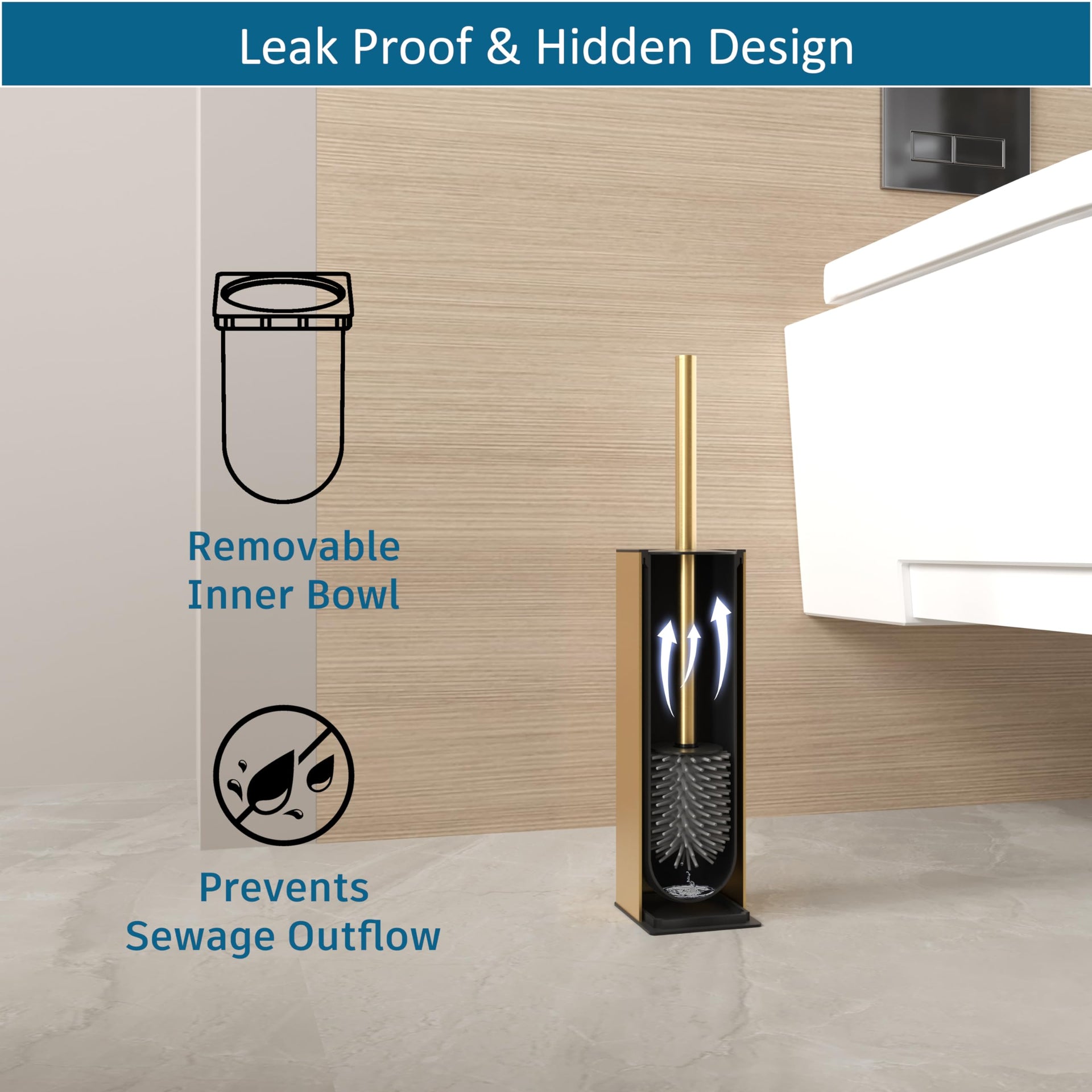 Toilet Brush and Hoder Set Brushed Gold Freestanding for Bathroom