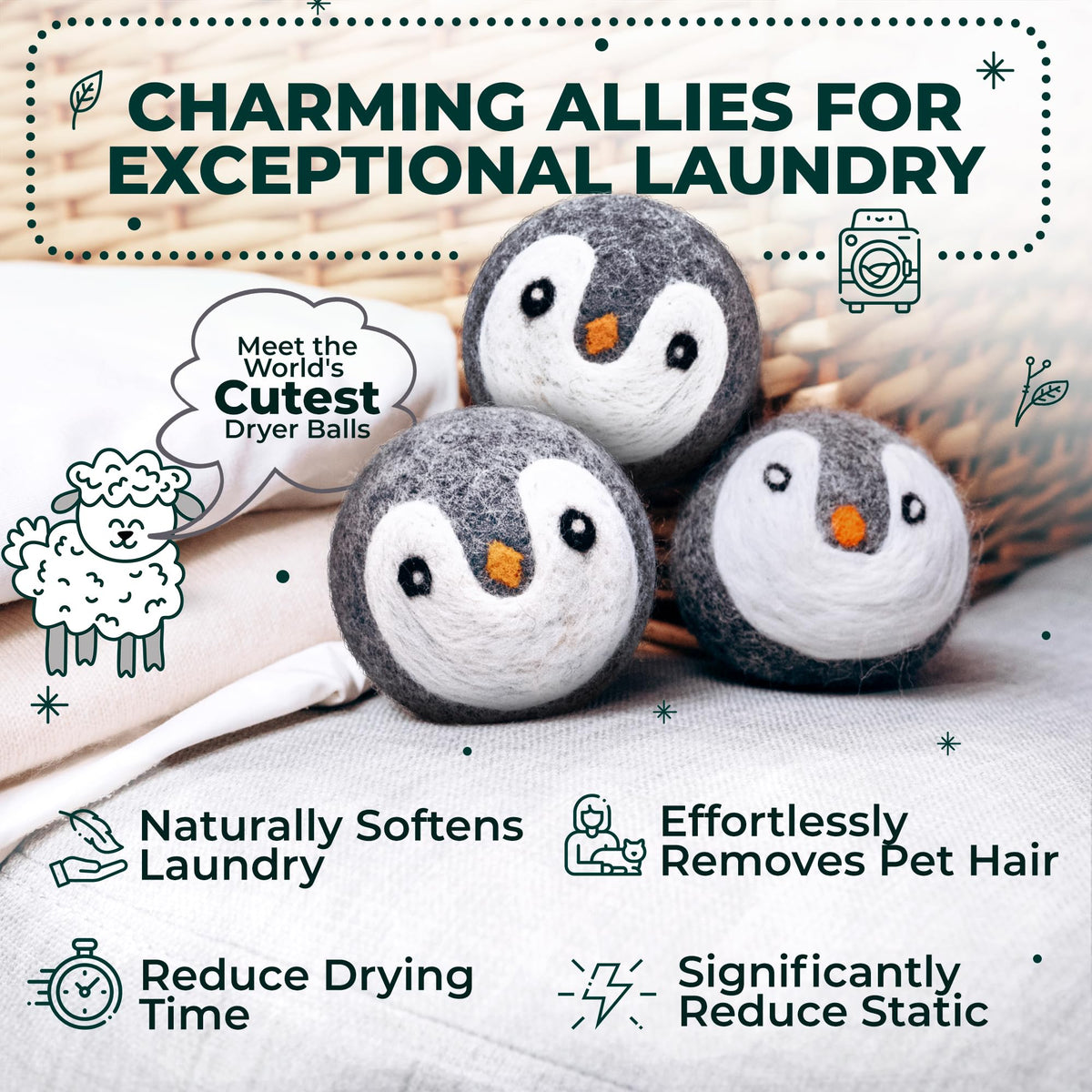 Chemical Free & Baby Safe! Reusable Wool Dryer Balls XL 6 (6 Count)
