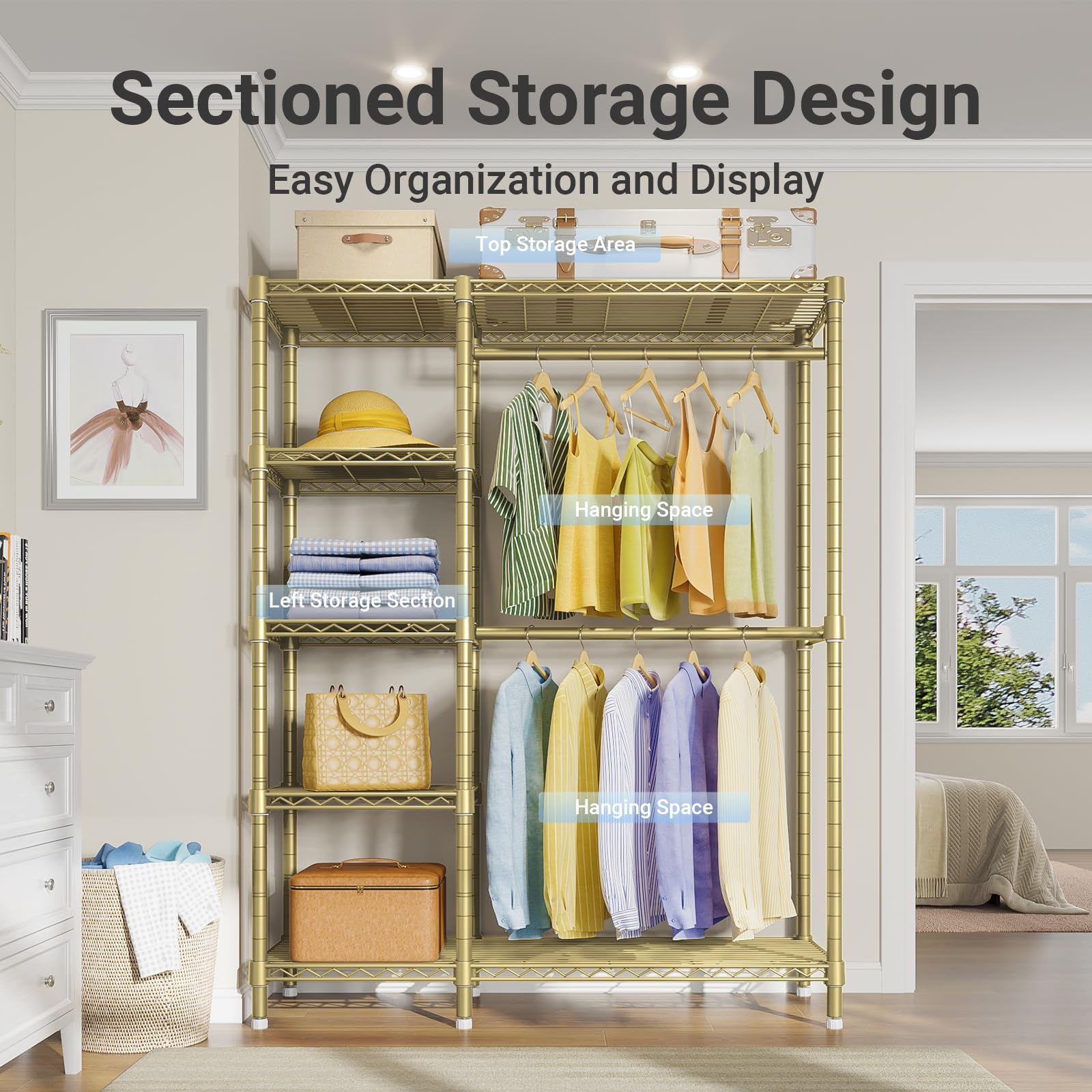 V7 Garment Rack with Shelves Portable Closet for Hanging Clothes