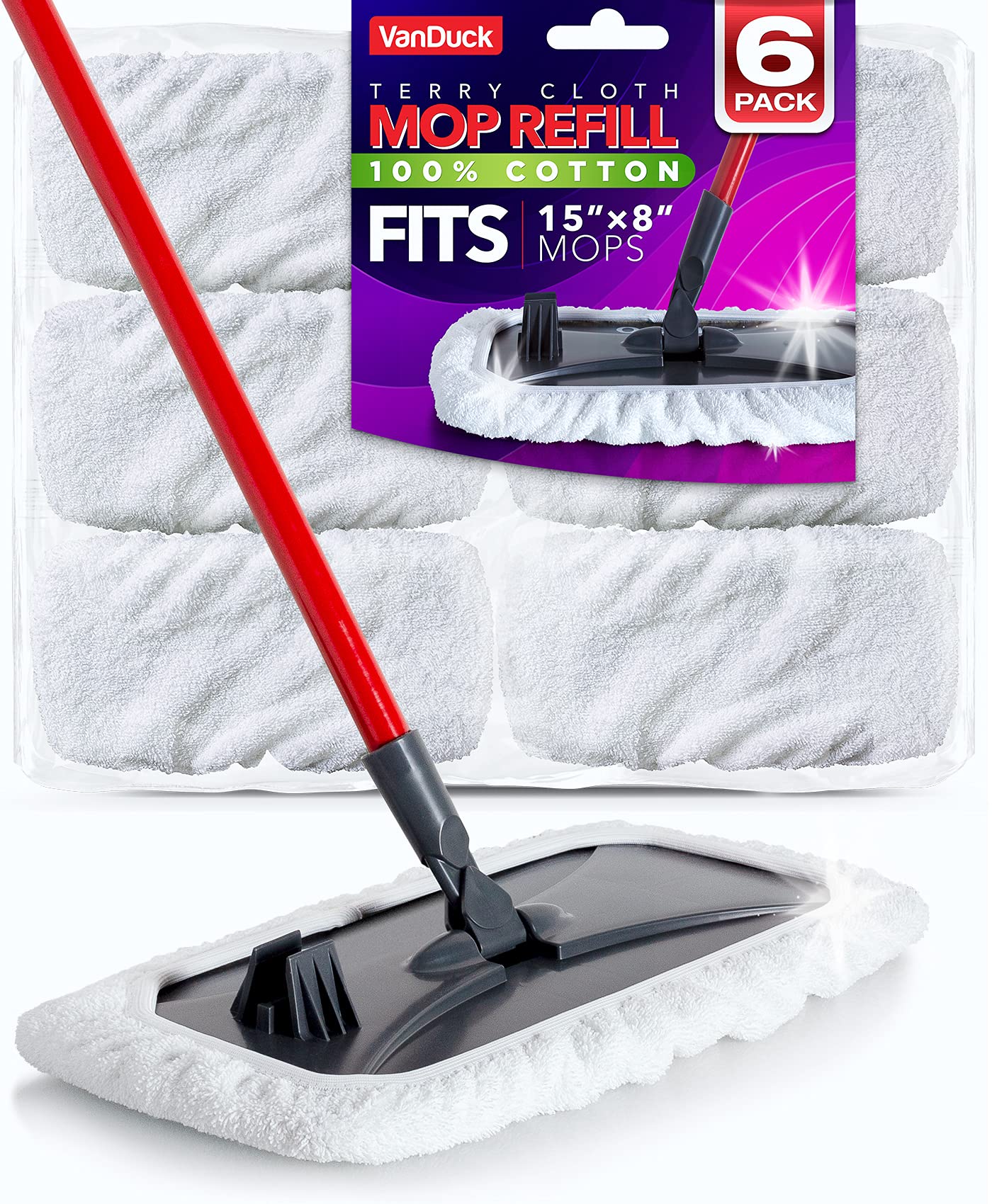 100% Cotton Terry Mop Pads 15x8 Inches (6 Count)