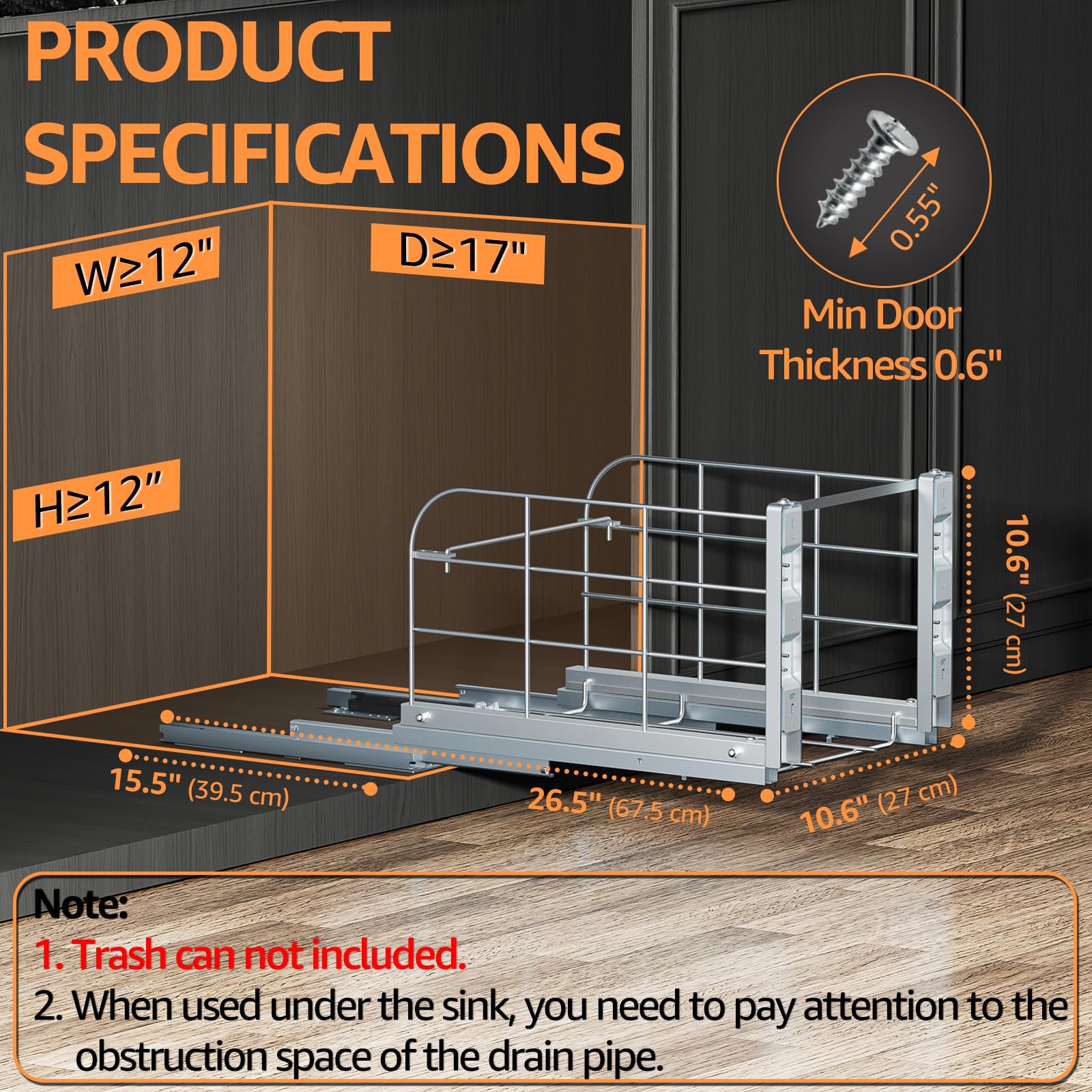 Pull Out Trash Can Under Cabinet for 40 Qt Bin