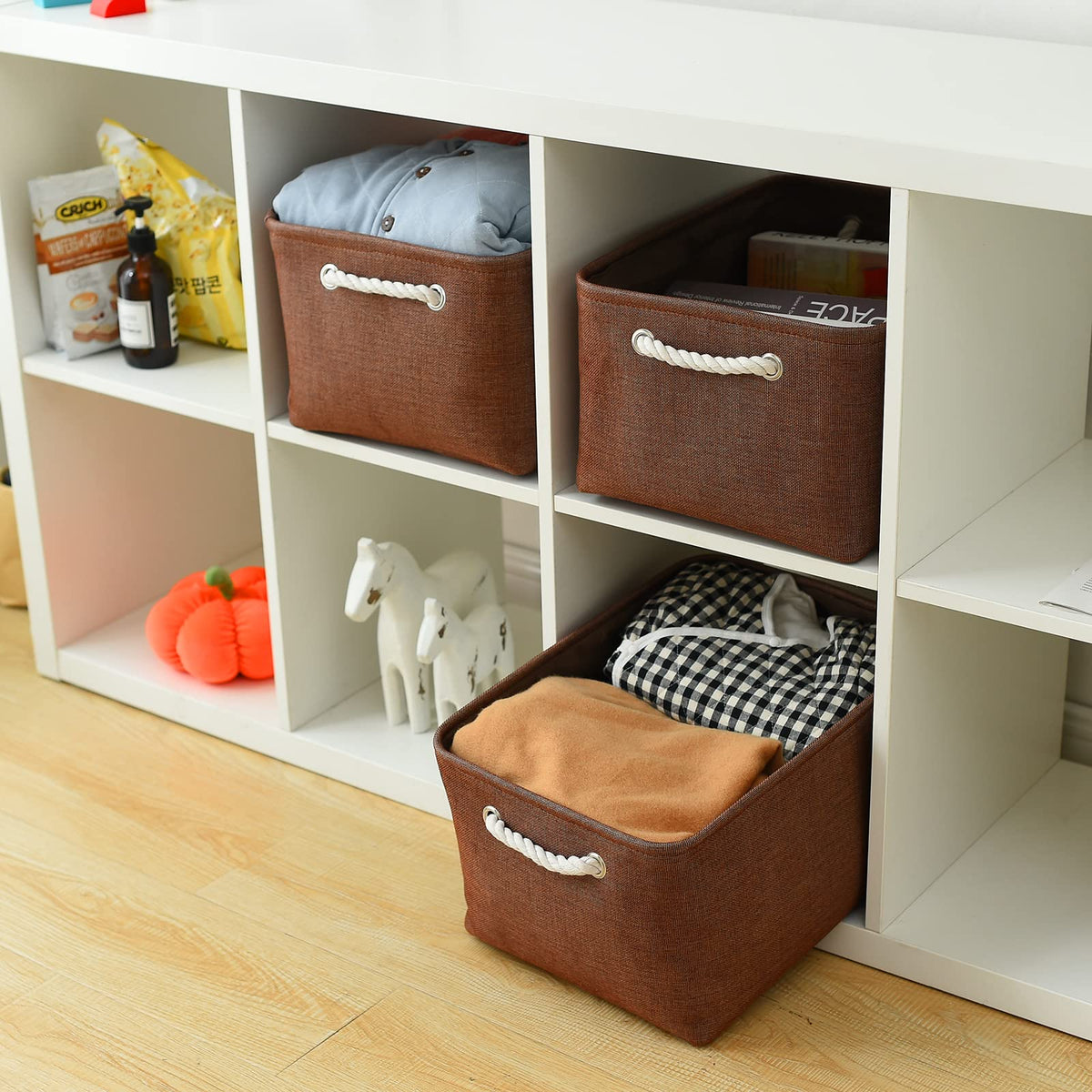 Decorative Basket Rectangular Fabric Storage Bin Organizer Basket with Handles for Clothes Storage (3 Count)