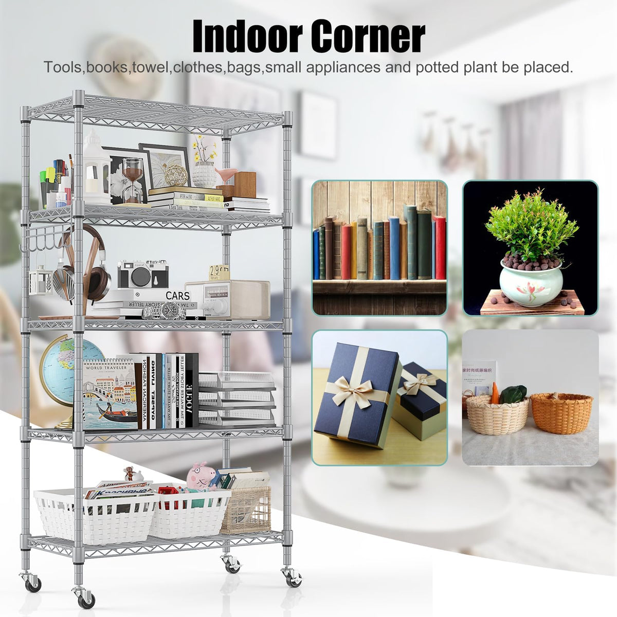 5 Tier Storage Shelf Wire Shelving Unit on Wheels (5 Count)