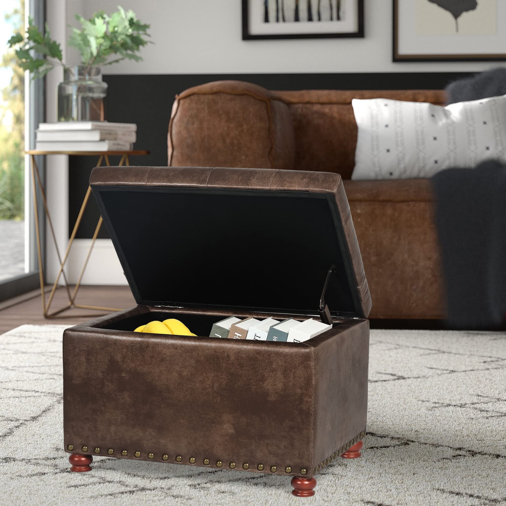 Leather Ottoman with Storage