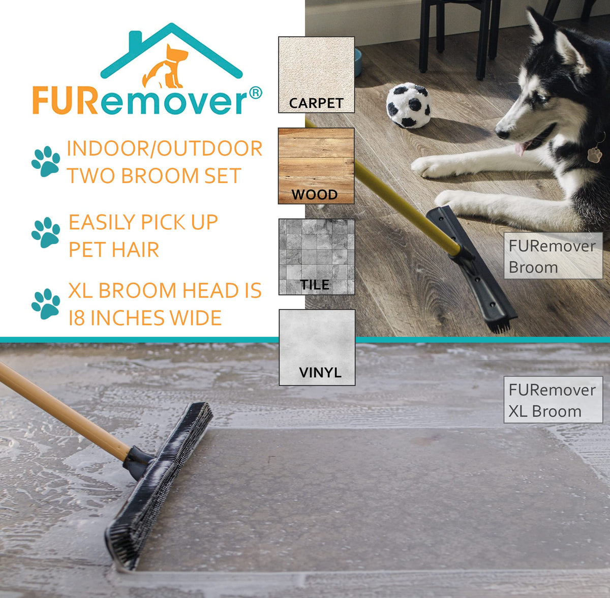 Pet Hair Removal Rubber Broom (2 Count)