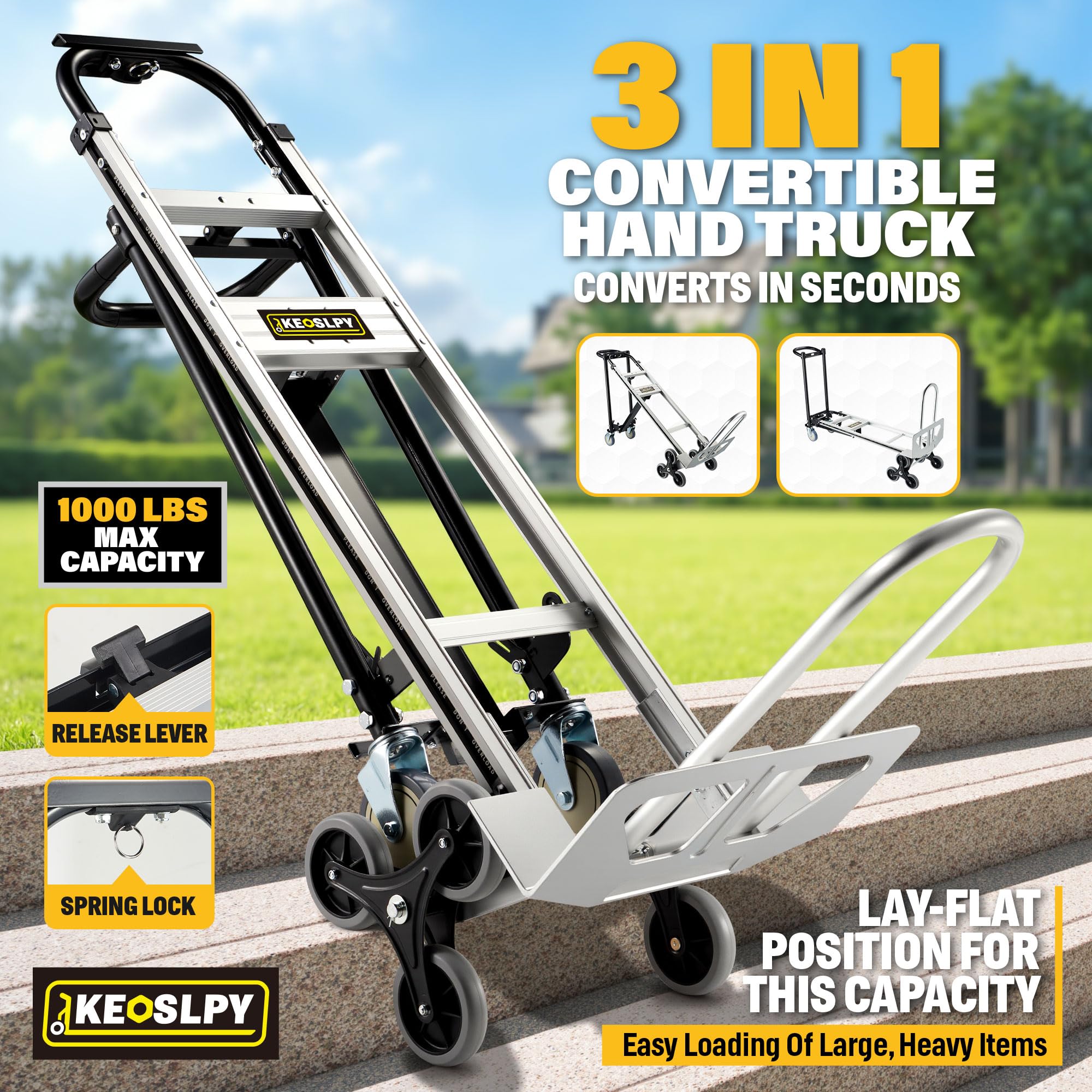 3 in 1 Industrial Convertible Hand Truck Dolly 1000 LBS Capacity
