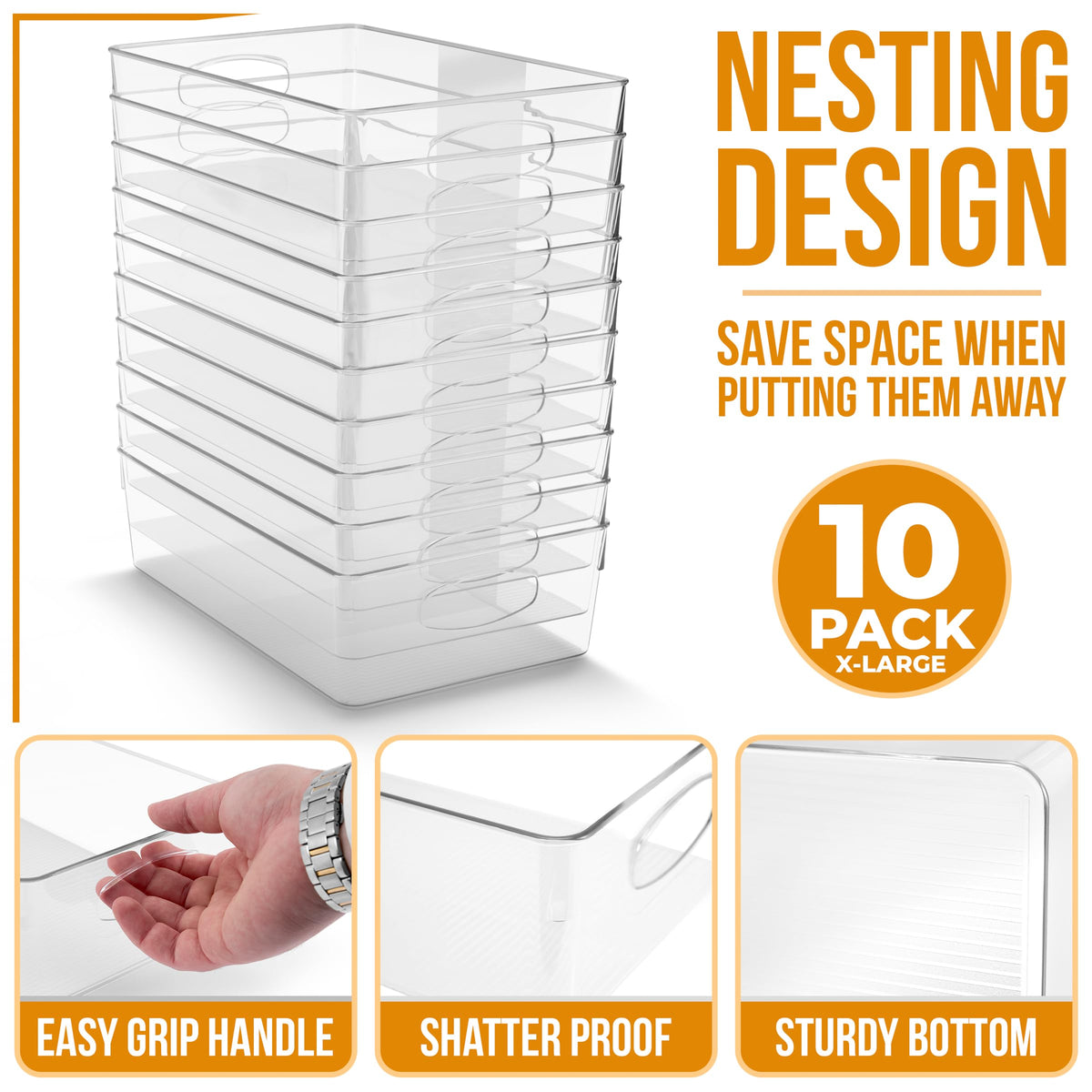 XL Clear Plastic Storage Bins for Shelves (10 Count)
