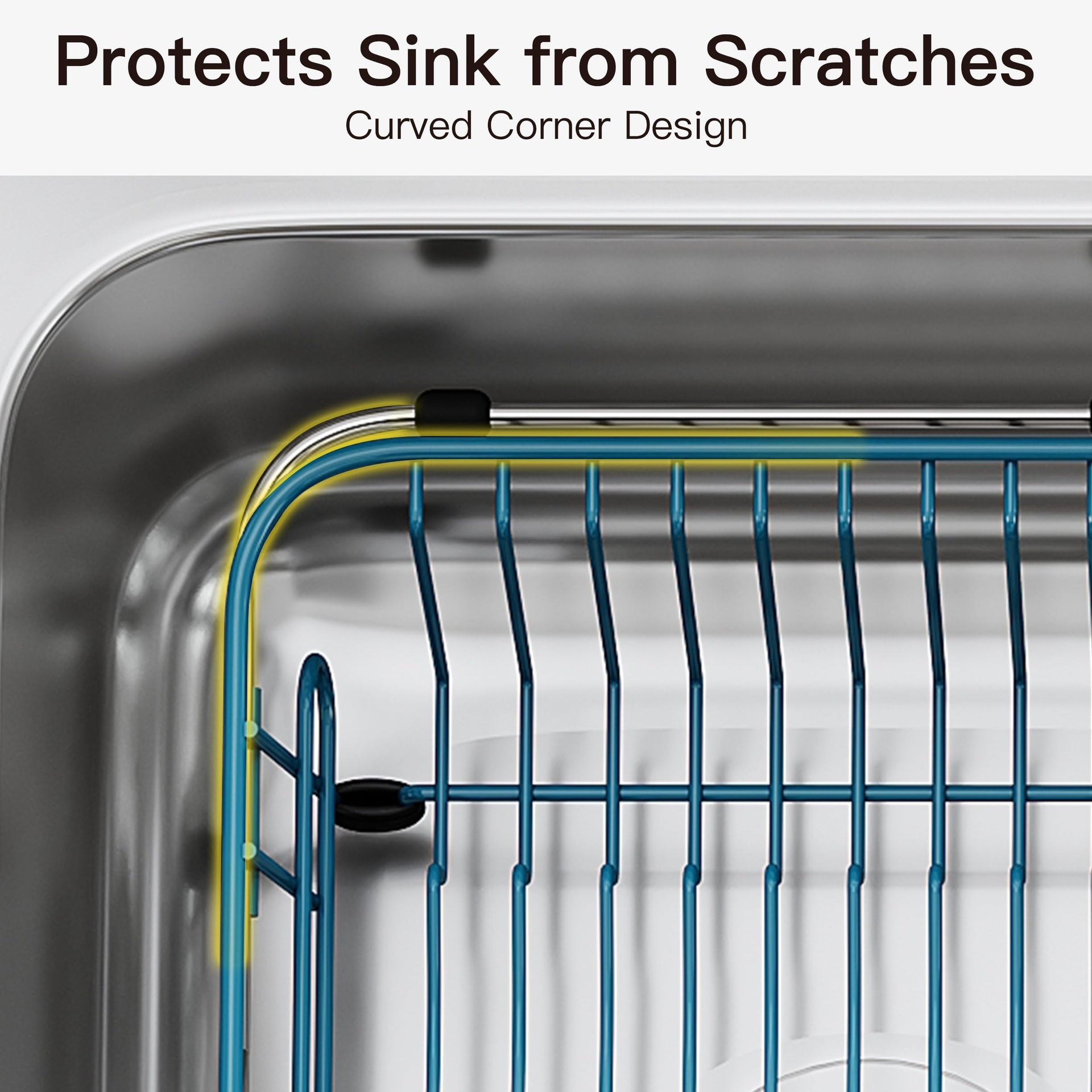 Blue Dish Drying Rack in Sink with Utensil Holder