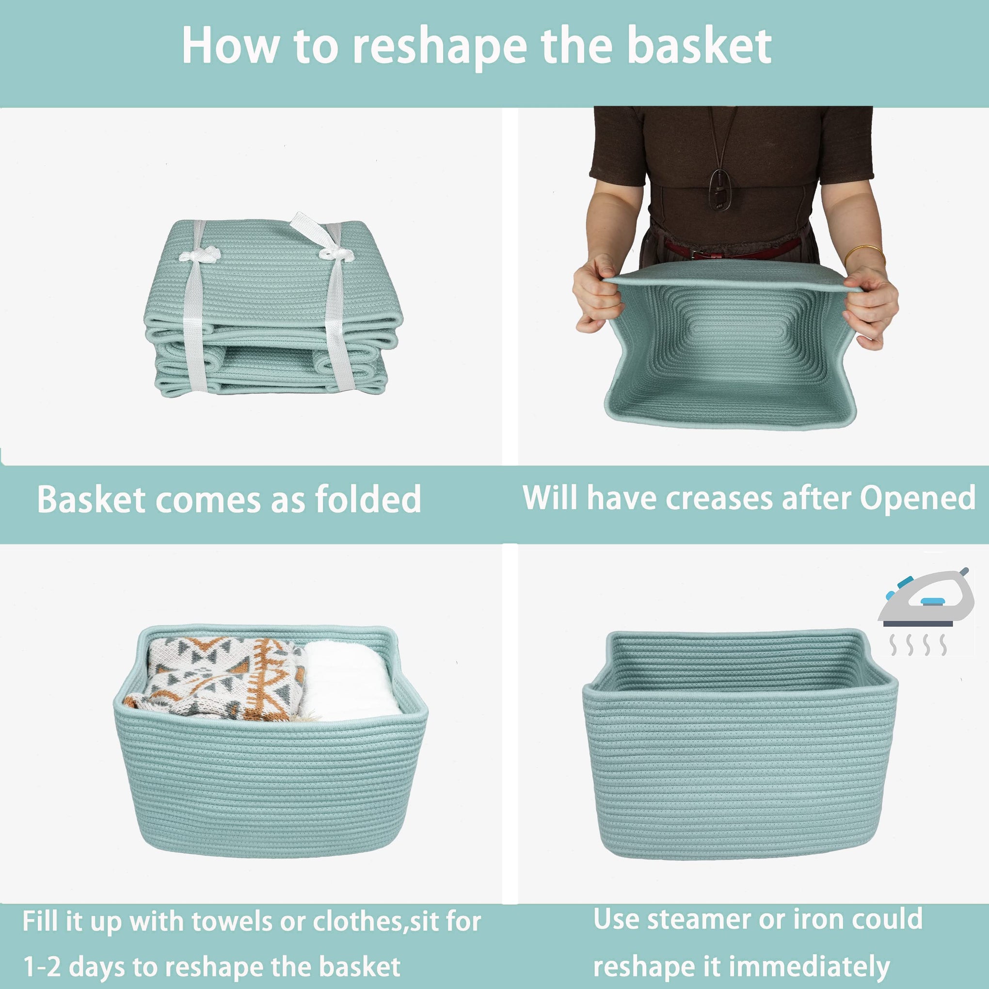 Woven Cotton Rope Storage Baskets 15x10x9.3" 3 Pack Green