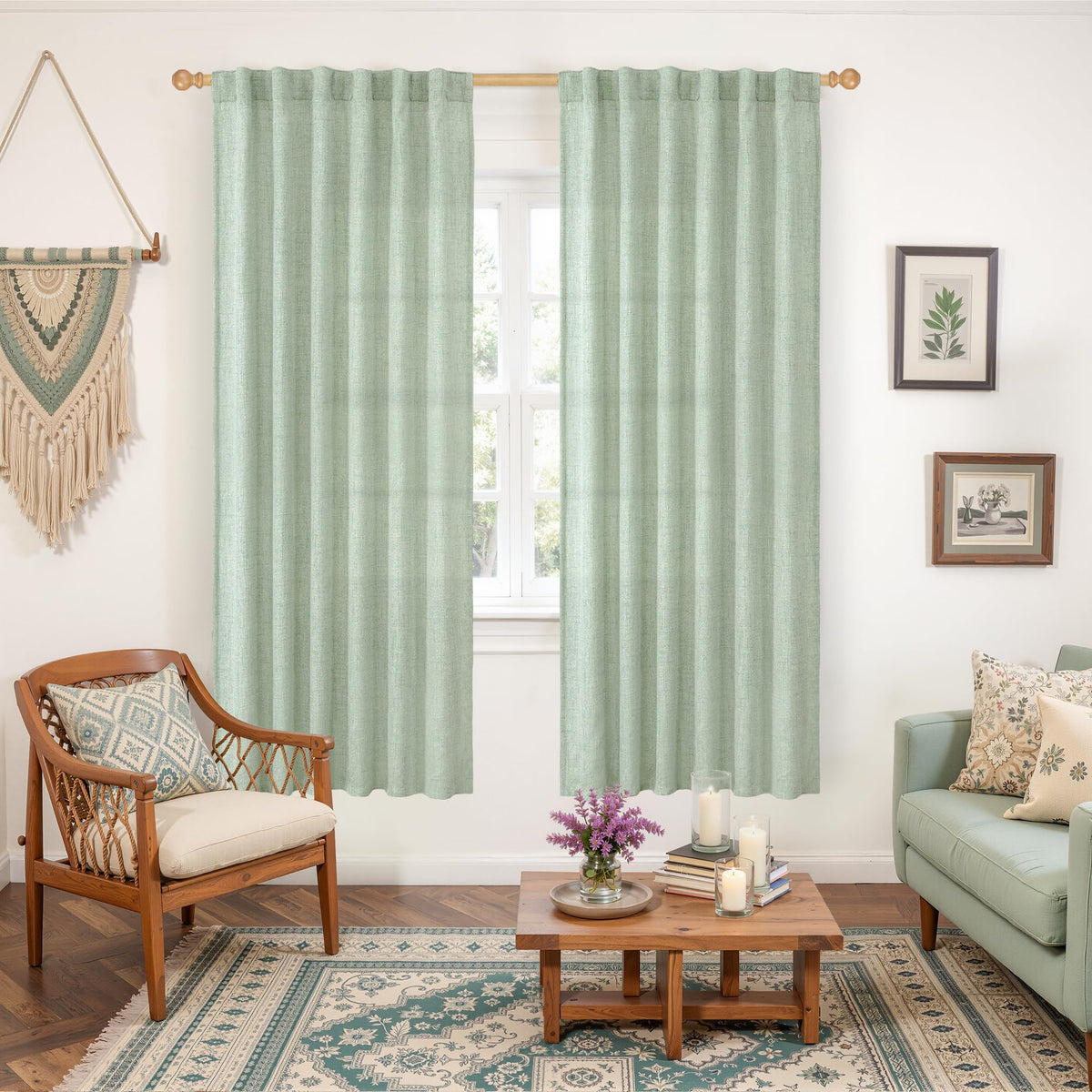 Sage Green Linen Curtains for Living Room 2 Panels (2 Count)