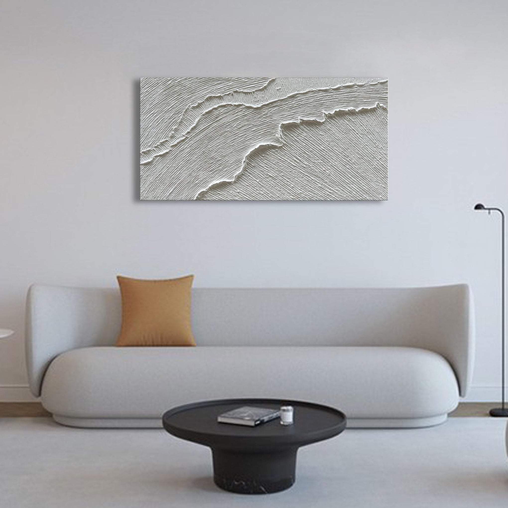Art A thickly Textured White Abstract Oil Painting Depicting a Beach Wave Landscape. Artwork Suitable for Decorating The Interior Wall as a Decorative Piece 24x48 inches